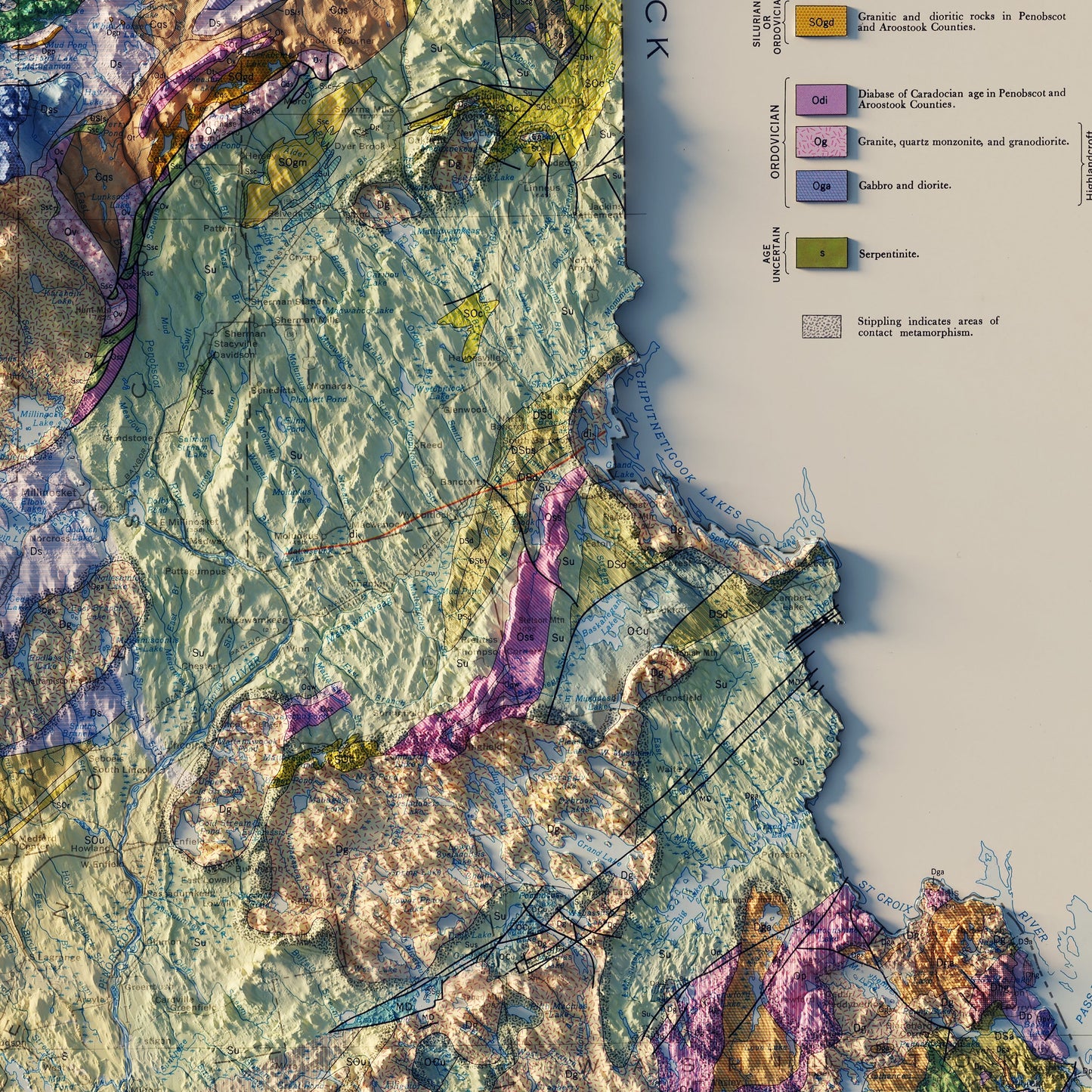 Maine 1967 Shaded Relief Map