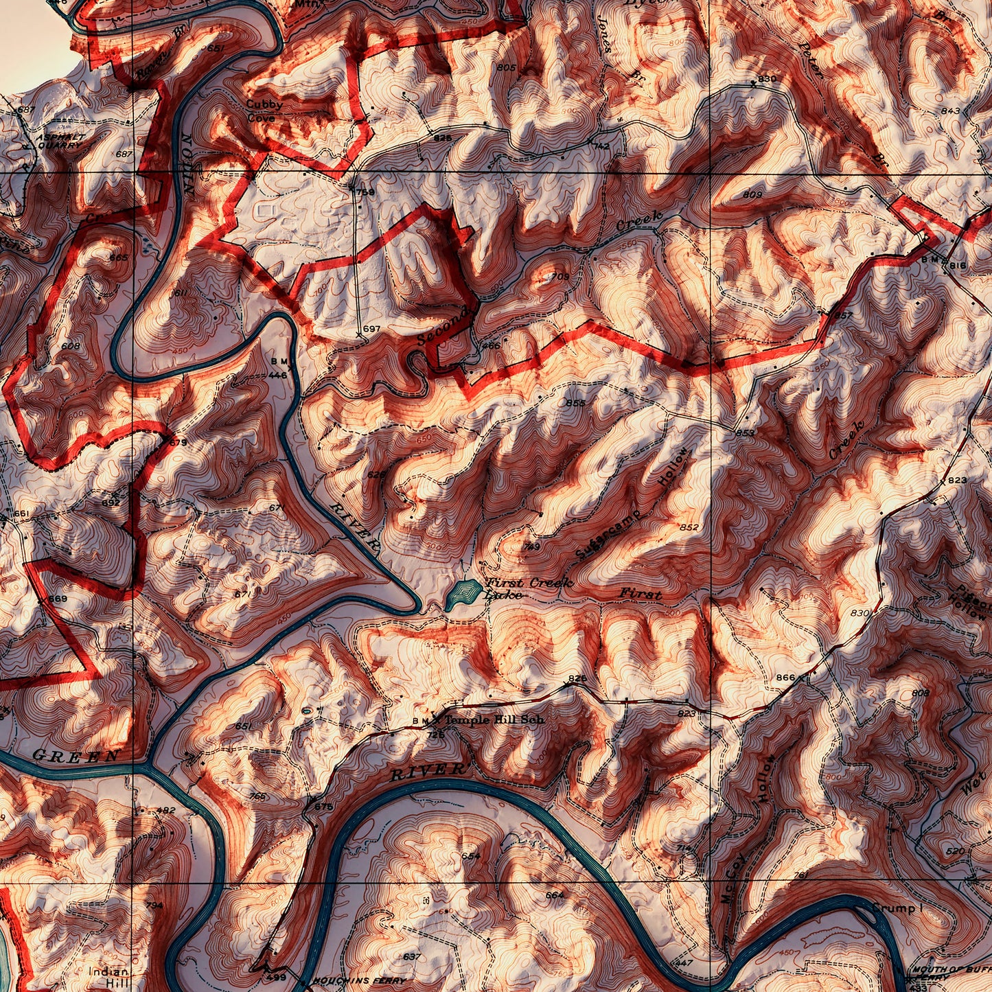 Mammoth Cave National Park 1930 Shaded Relief Map