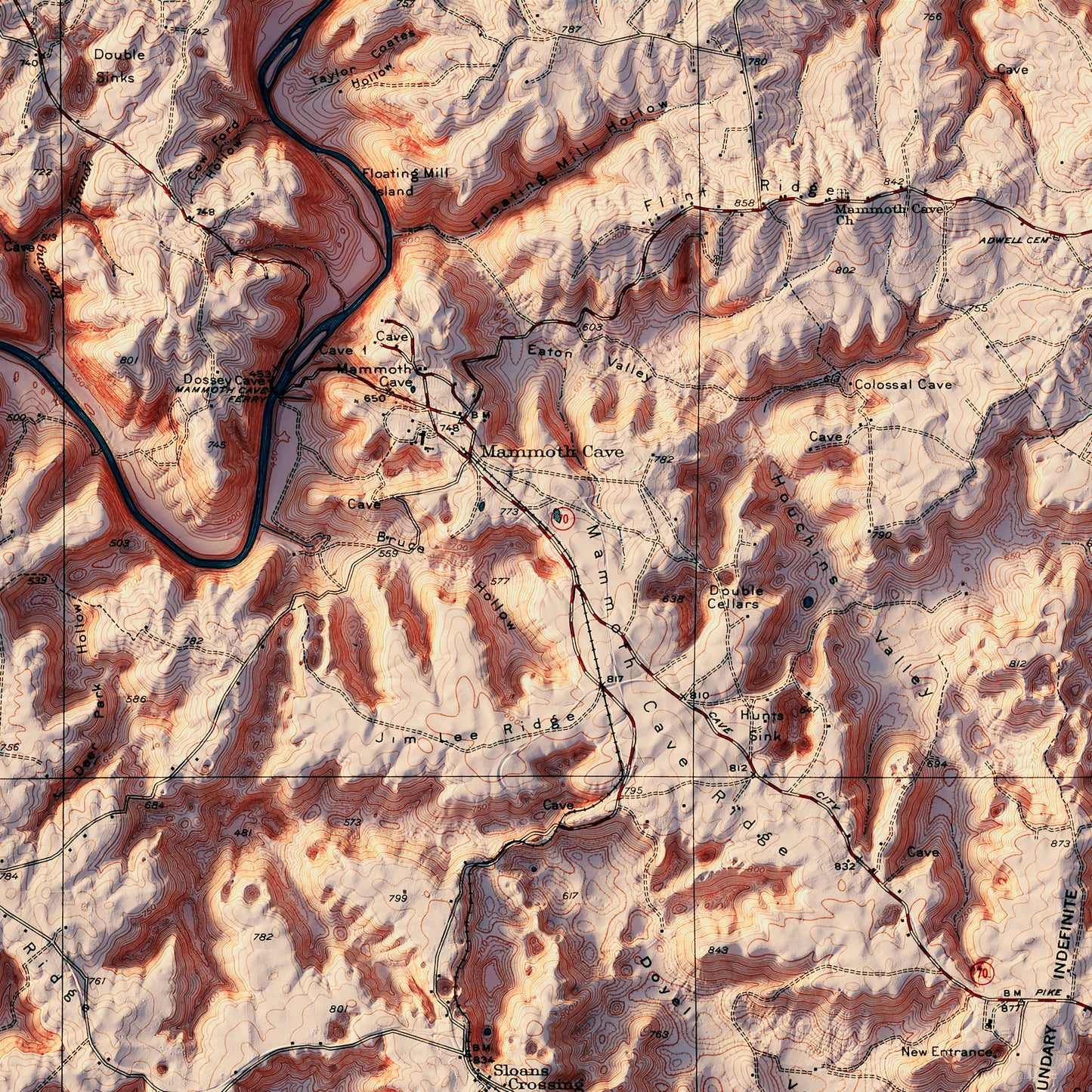 Mammoth Cave National Park 1930 Shaded Relief Map