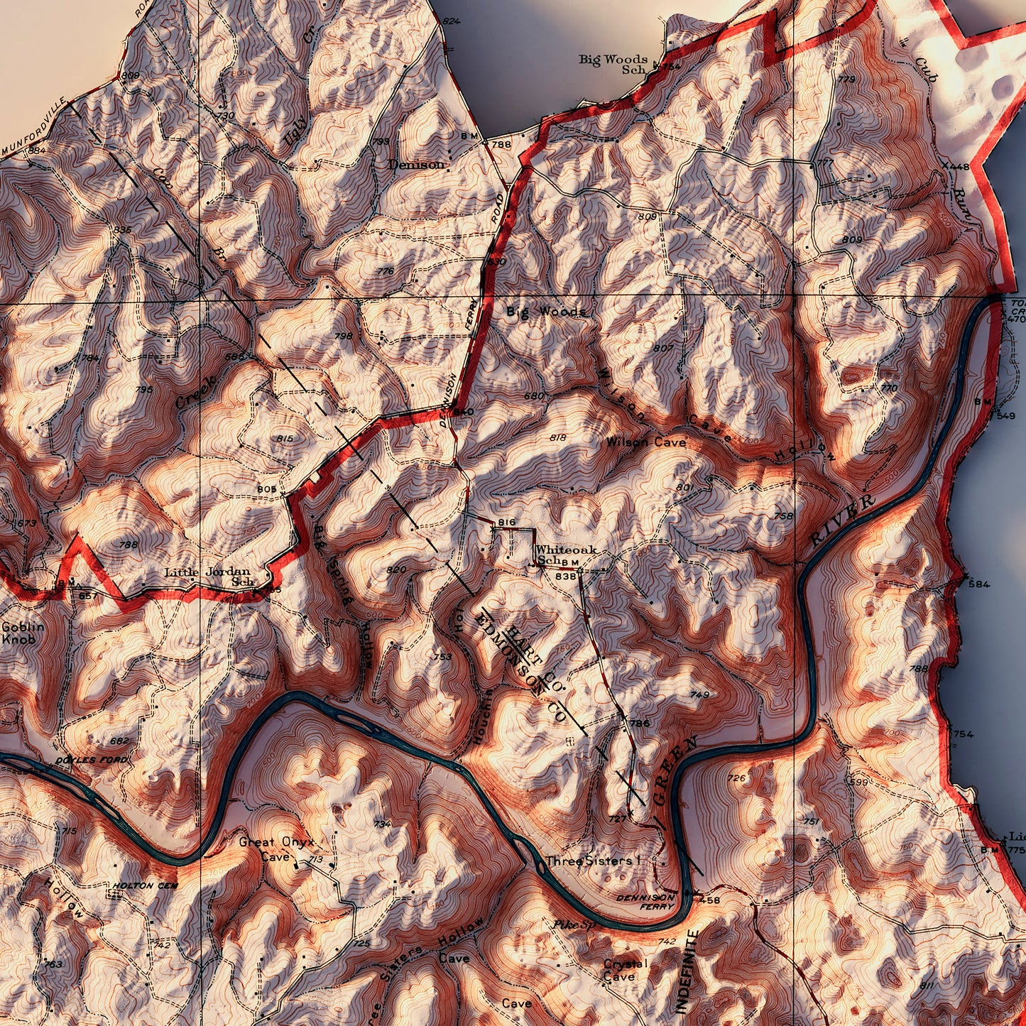 Mammoth Cave National Park 1930 Shaded Relief Map