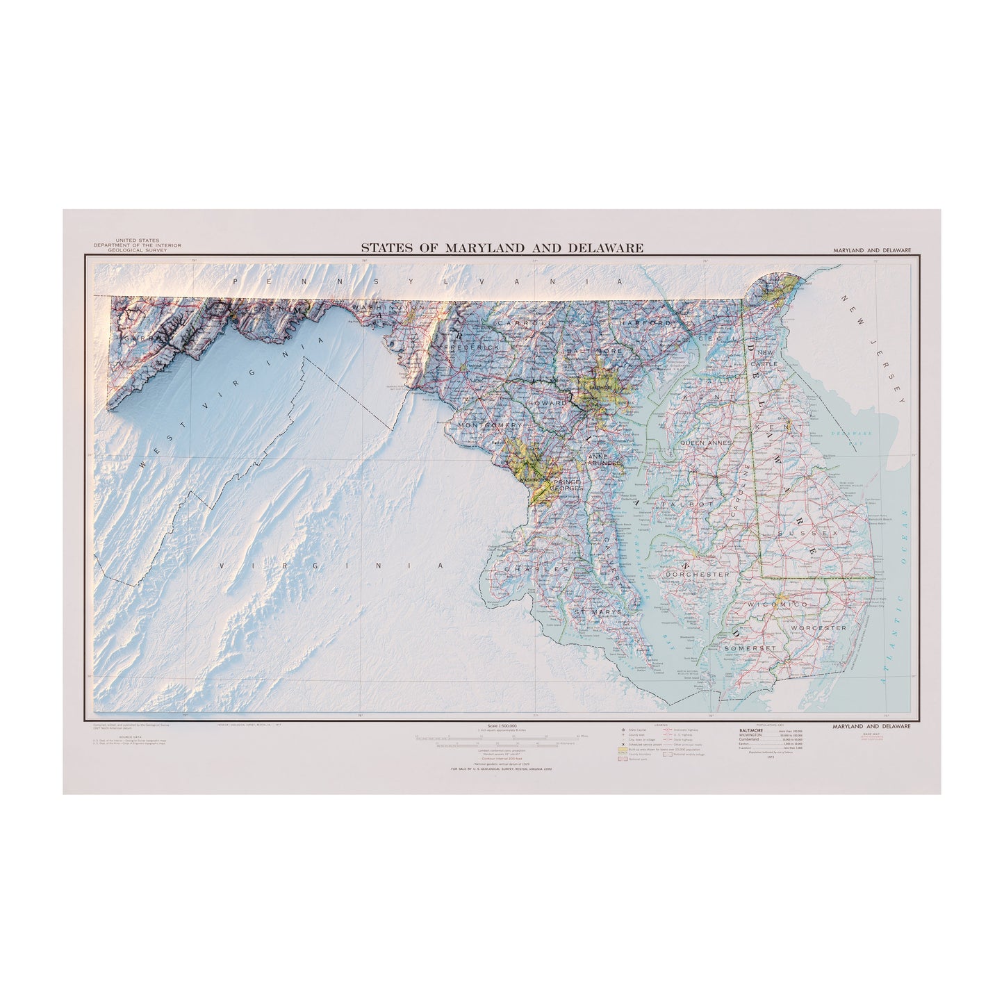 Maryland and Delaware 1973 Relief Map