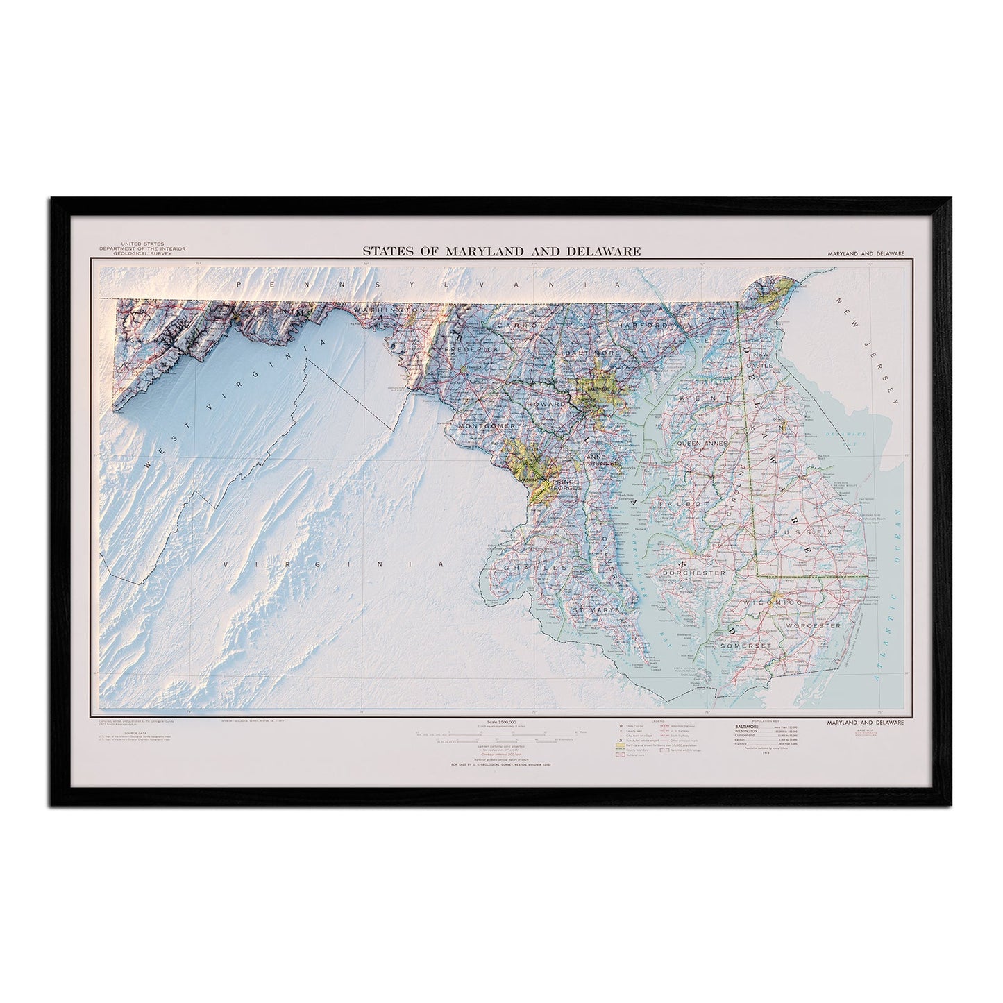 Maryland and Delaware 1973 Relief Map