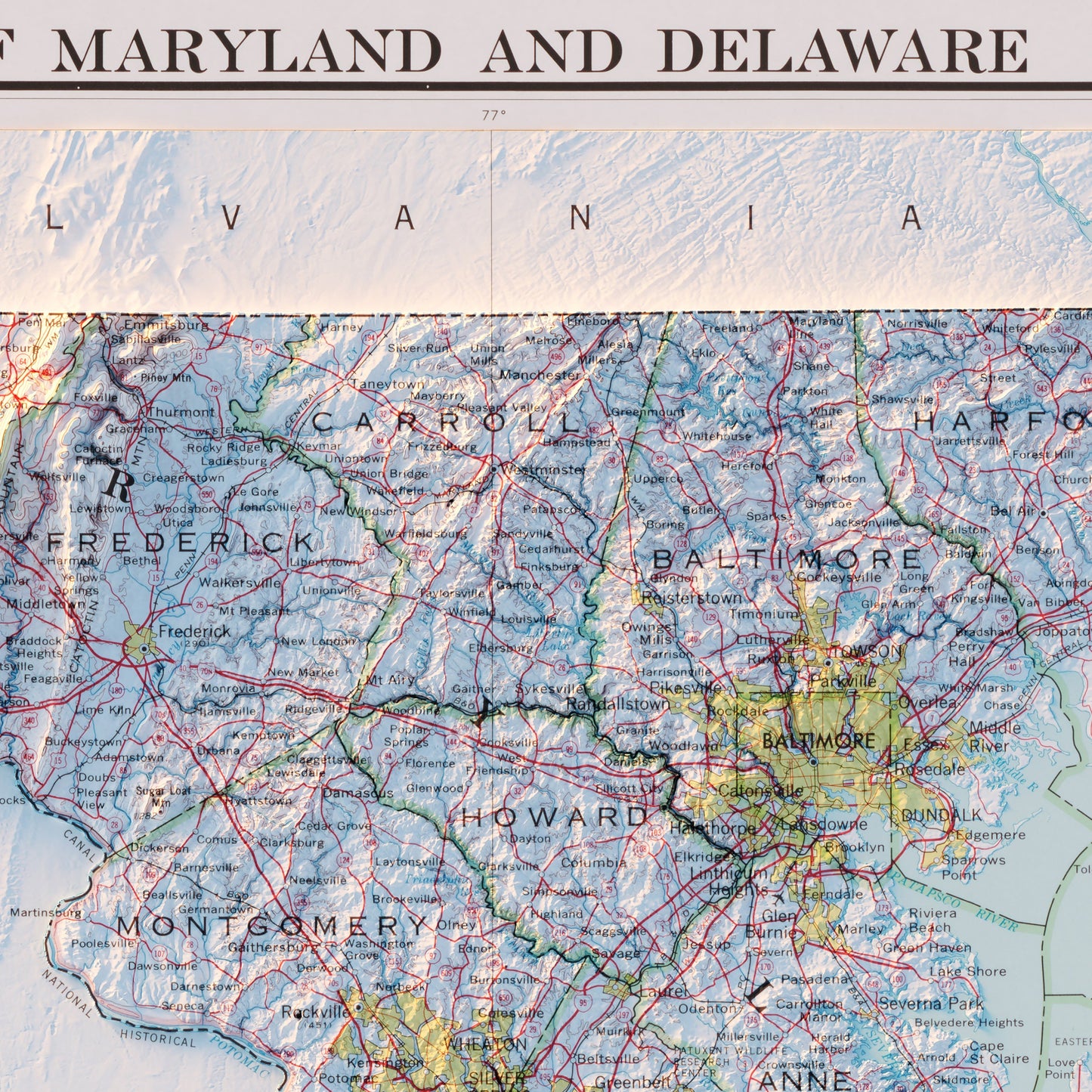 Maryland and Delaware 1973 Shaded Relief Map