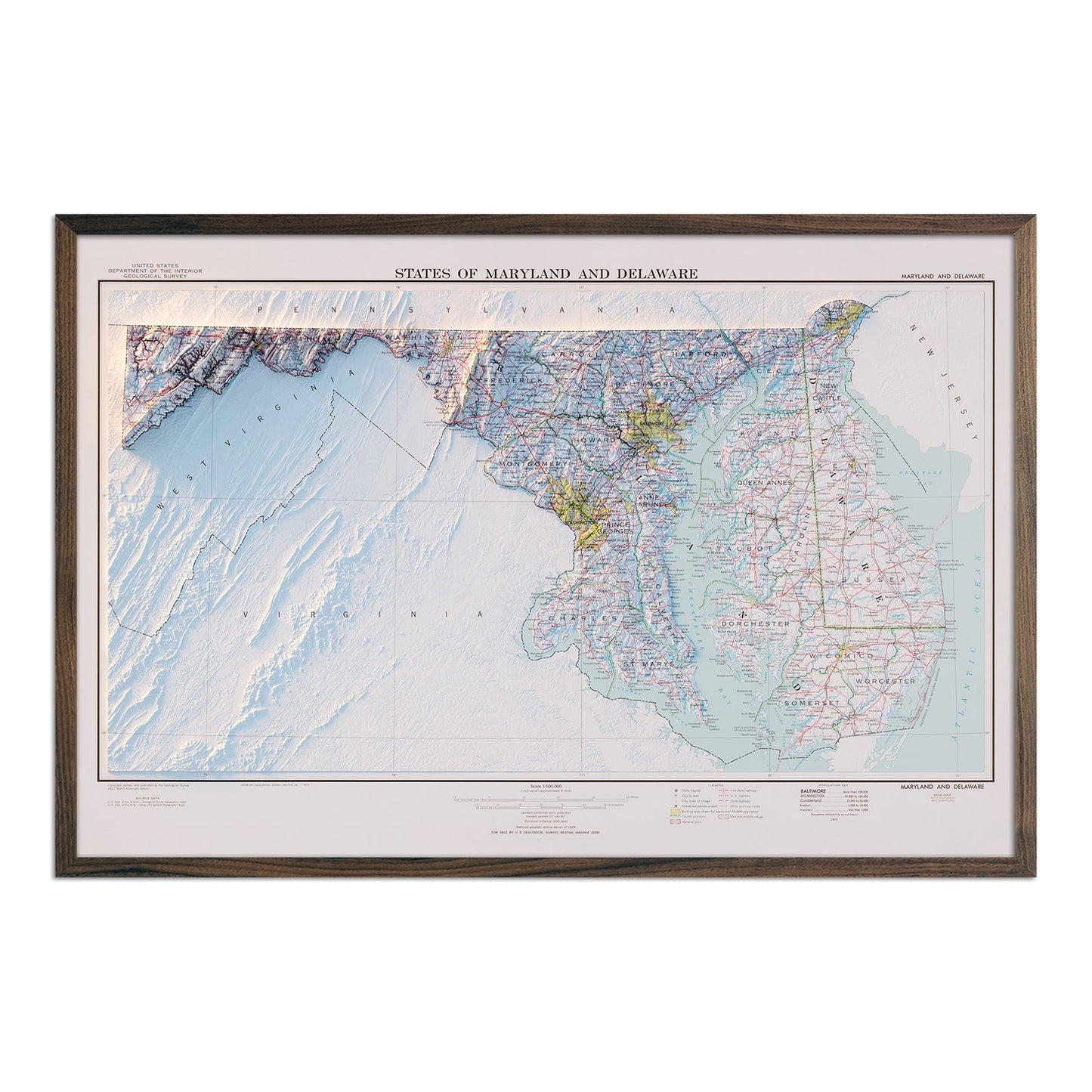 Maryland and Delaware 1973 Relief Map