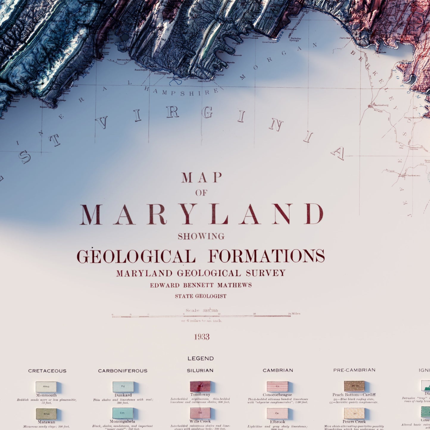 Maryland 1933 Shaded Relief Map