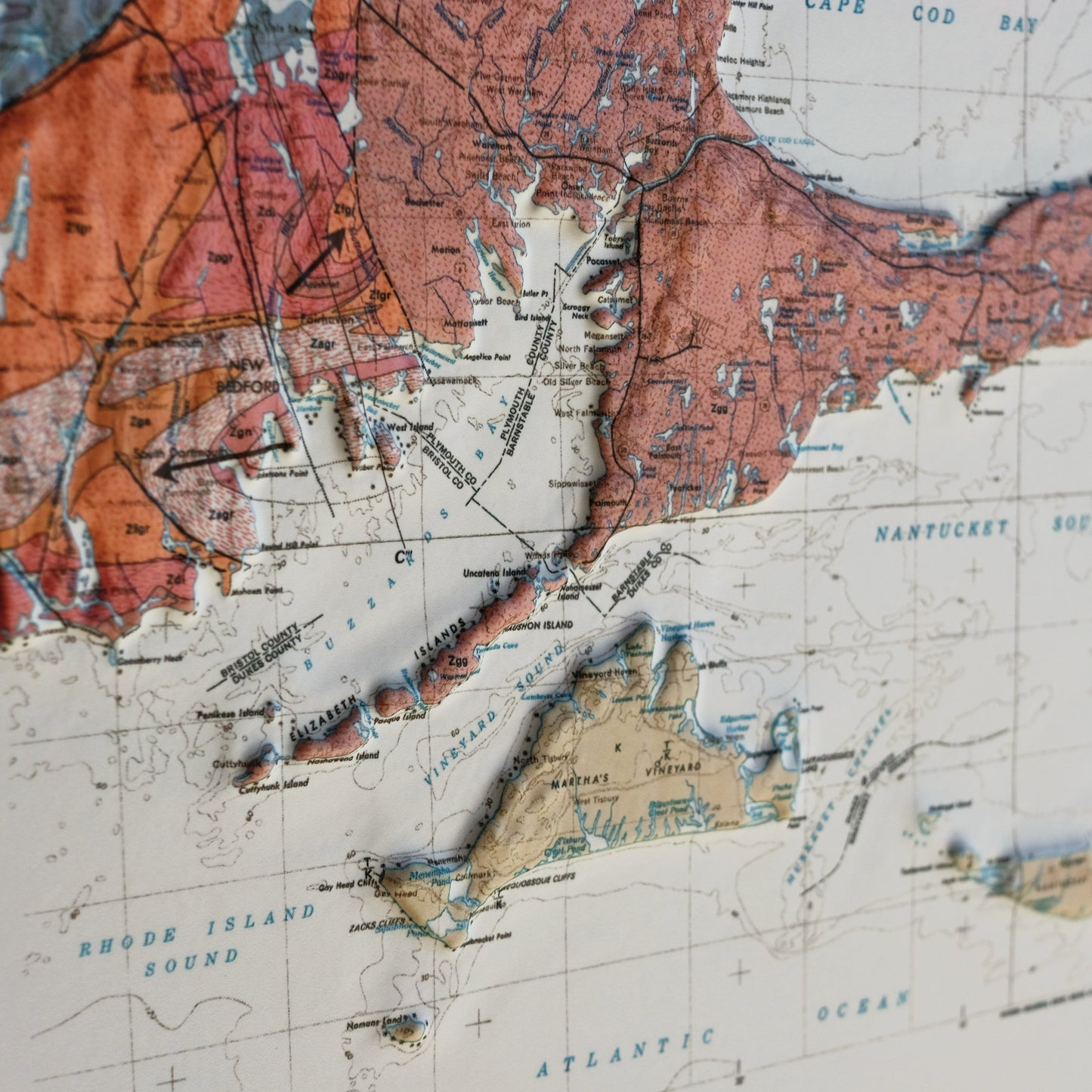 Massachusetts 1983 3D Raised Relief Map