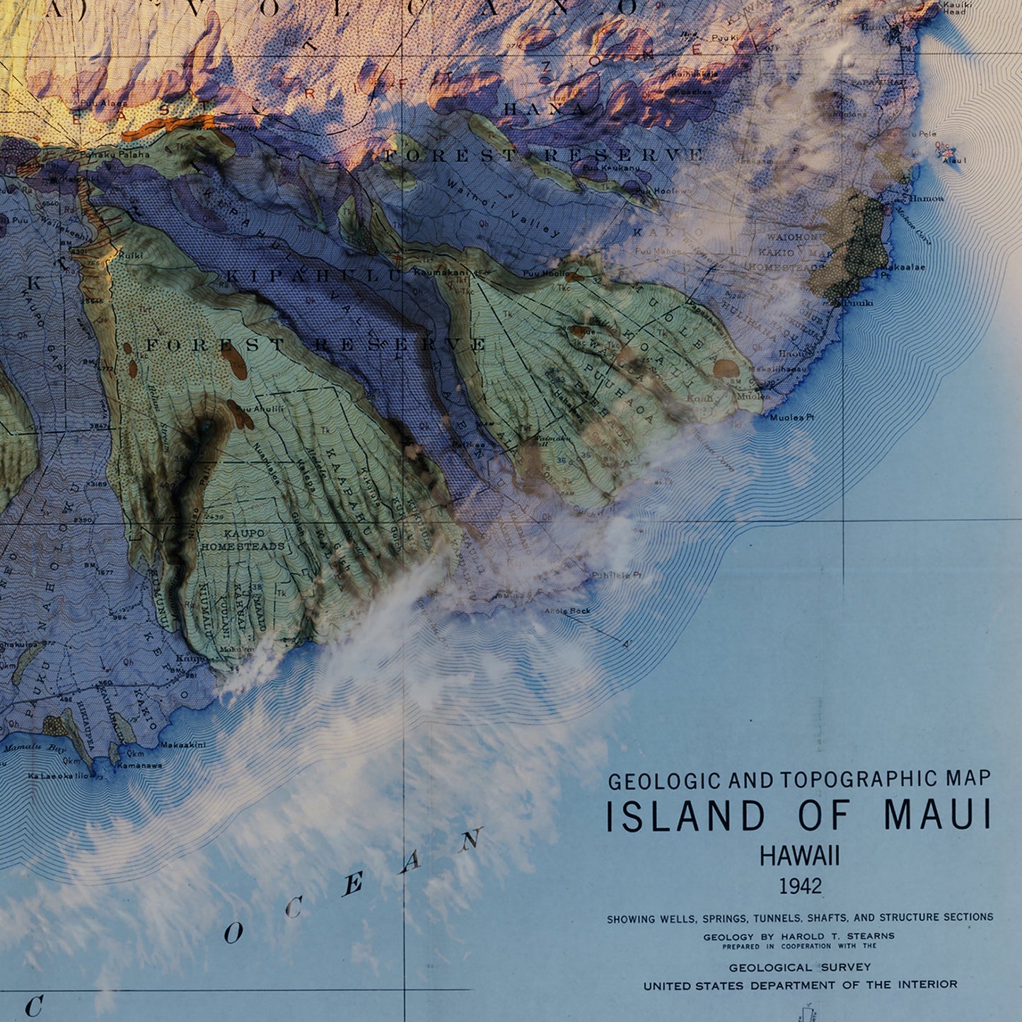 Maui 1942 Shaded Relief Map