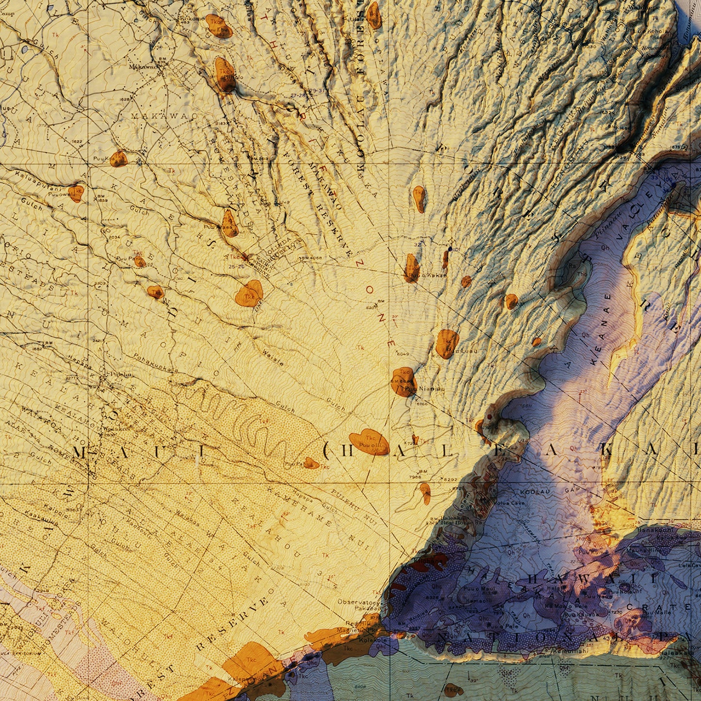 Maui 1942 Shaded Relief Map