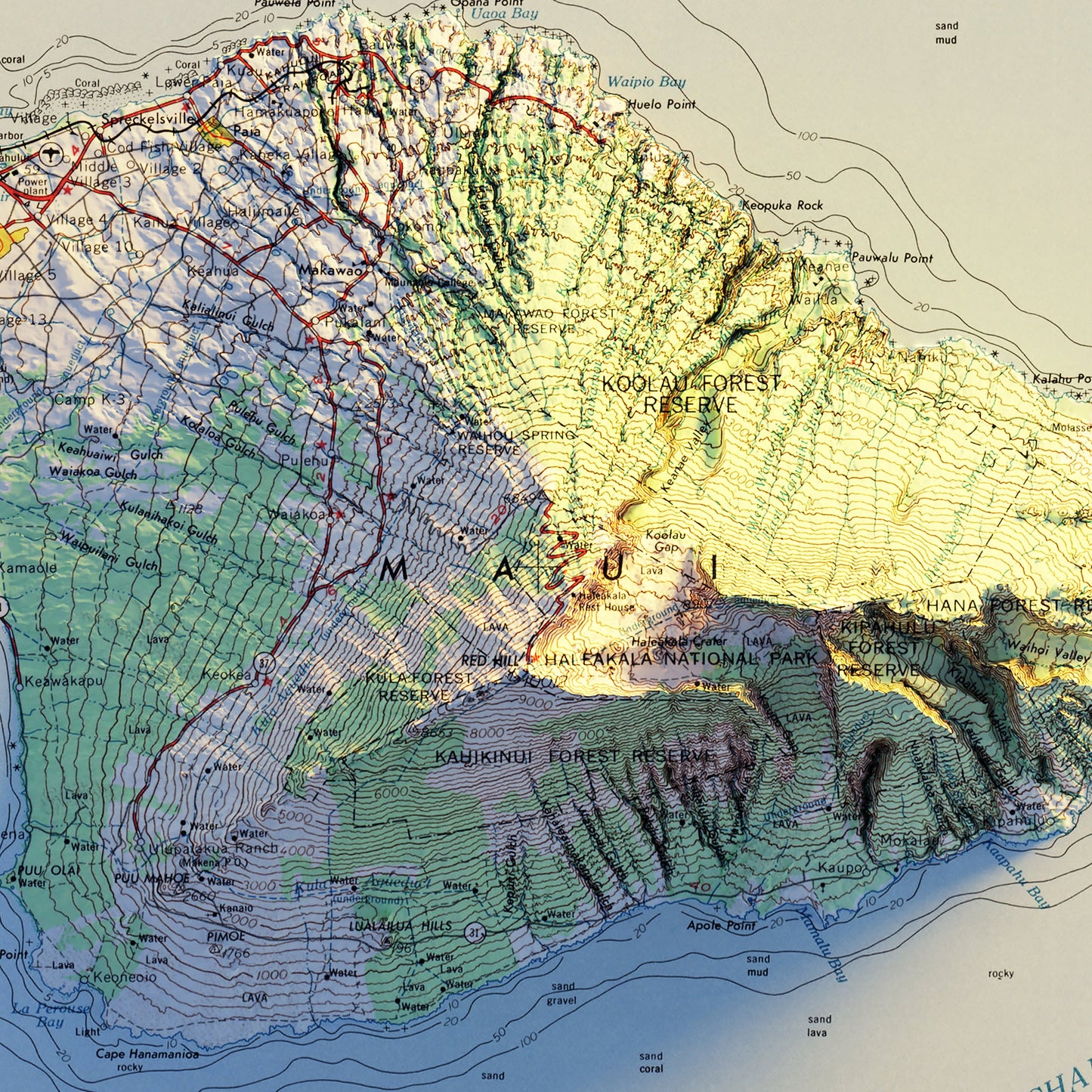 Maui 1961 Shaded Relief Map