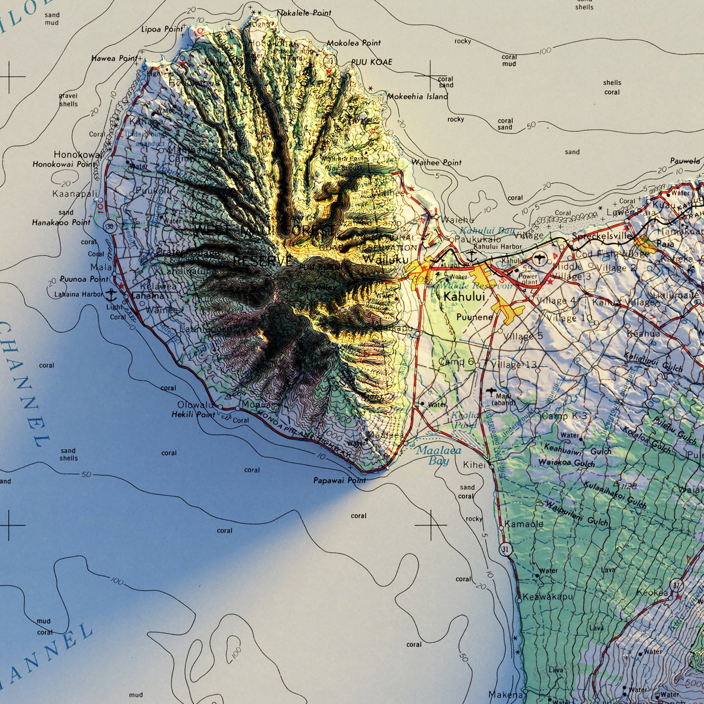 Maui 1961 Shaded Relief Map