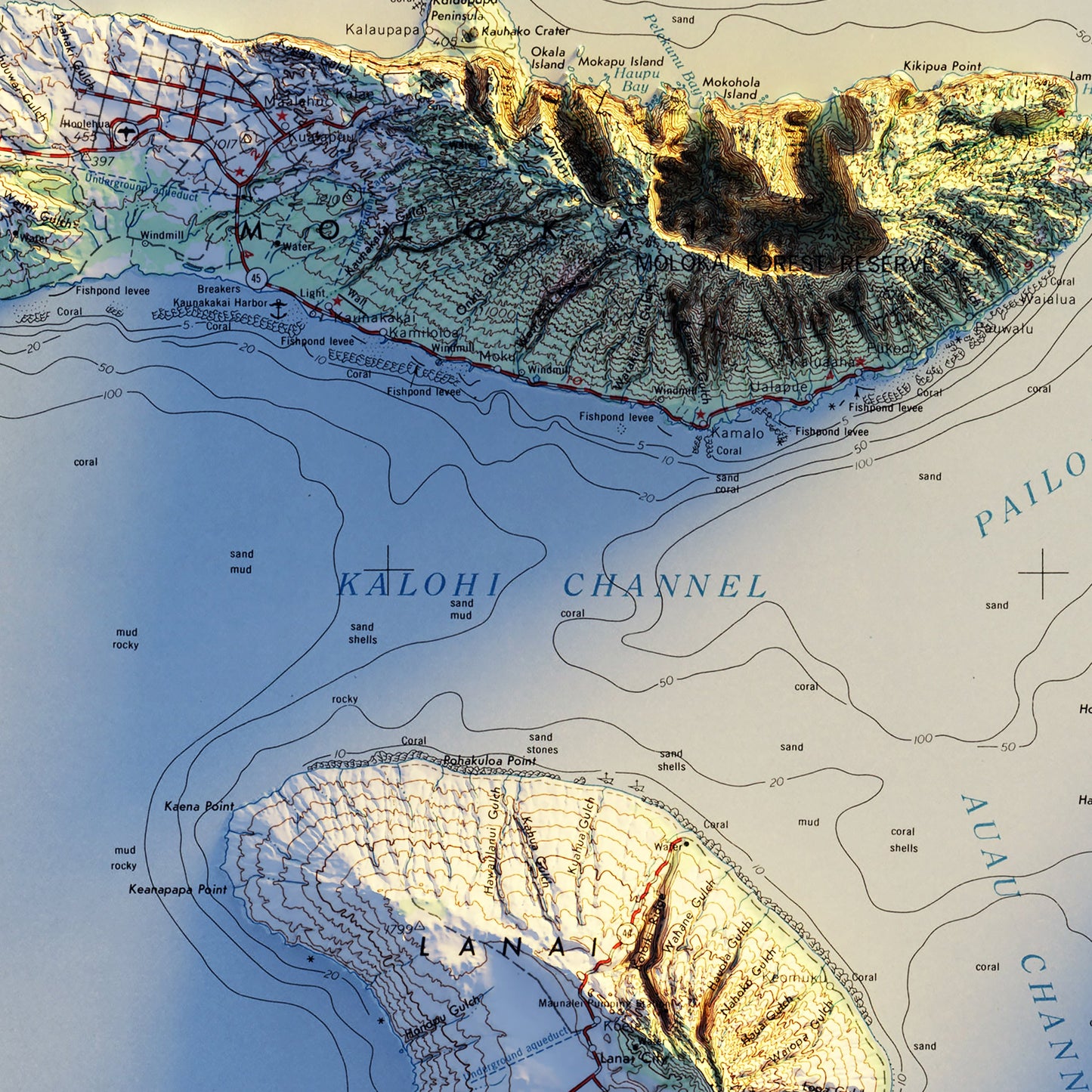 Maui 1961 Shaded Relief Map