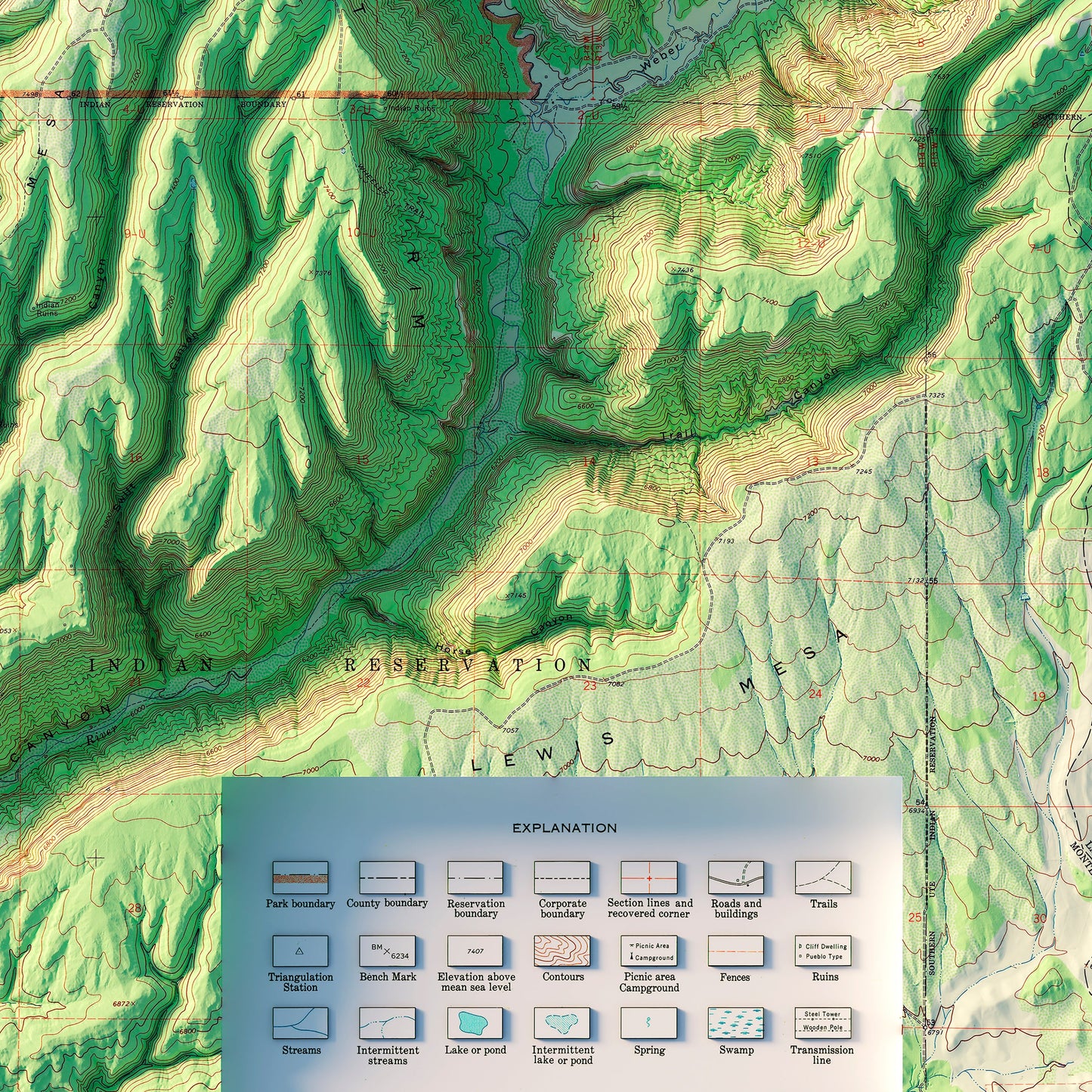 Mesa Verde National Park 1967 Shaded Relief Map