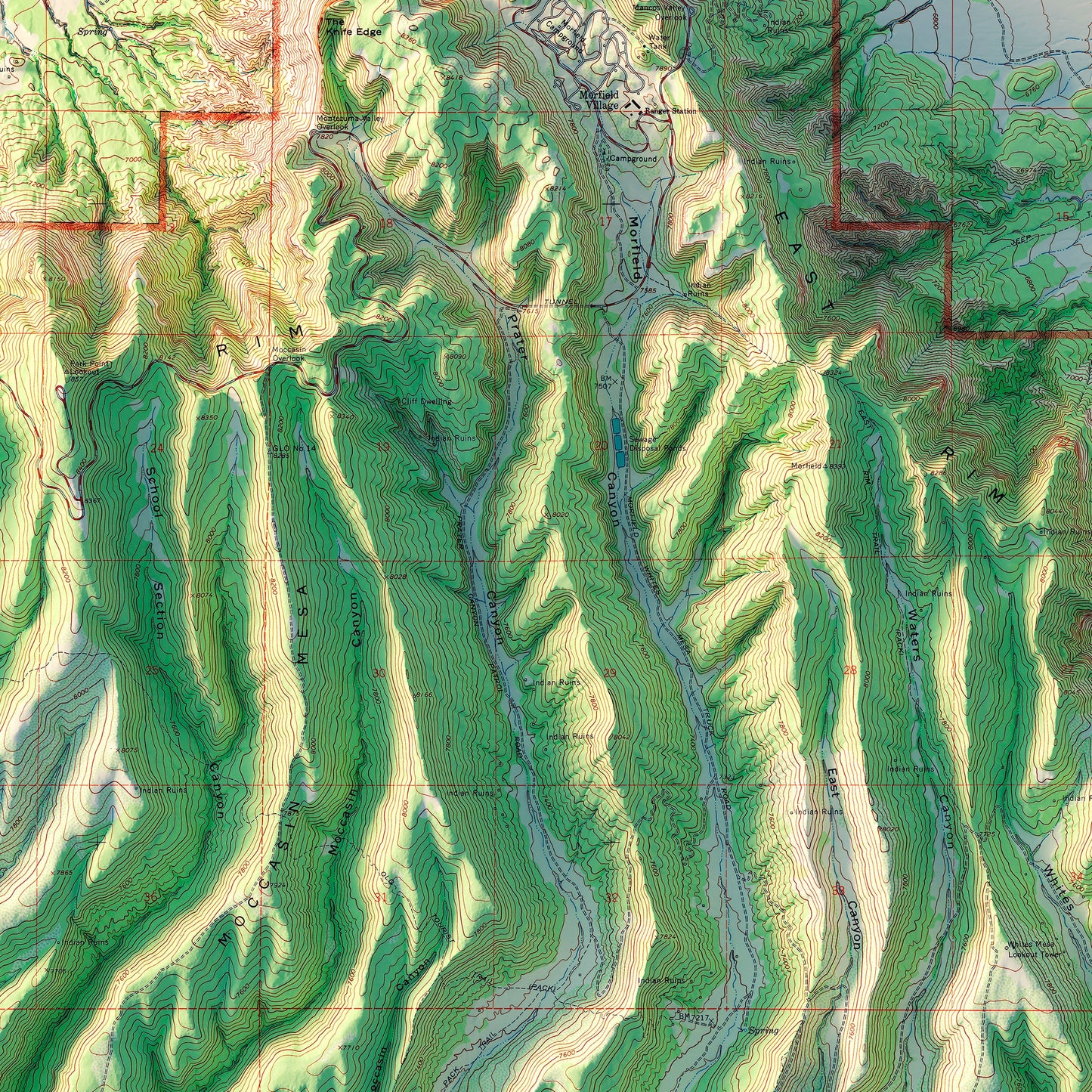 Mesa Verde National Park 1967 Shaded Relief Map