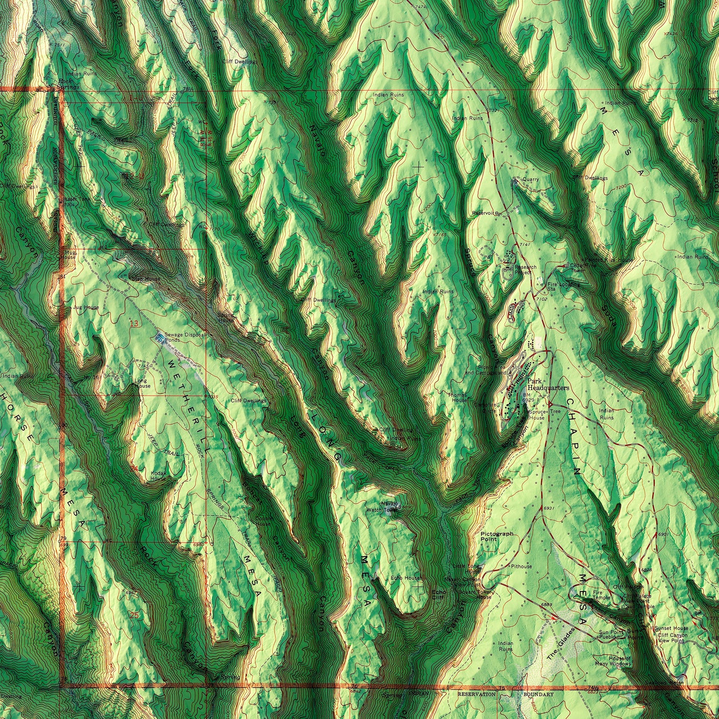 Mesa Verde National Park 1967 Shaded Relief Map