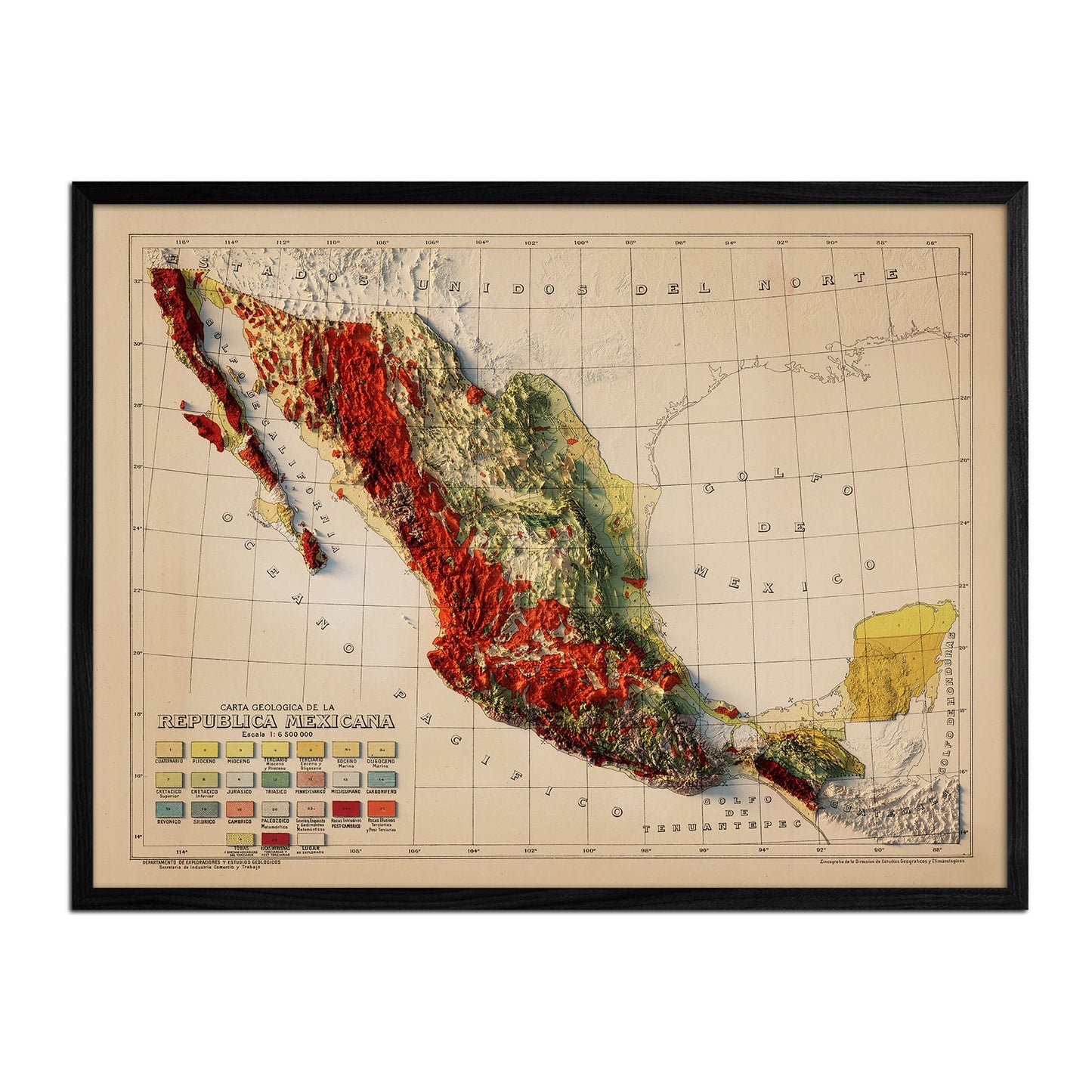 Vintage Mexico Relief Map - 1921