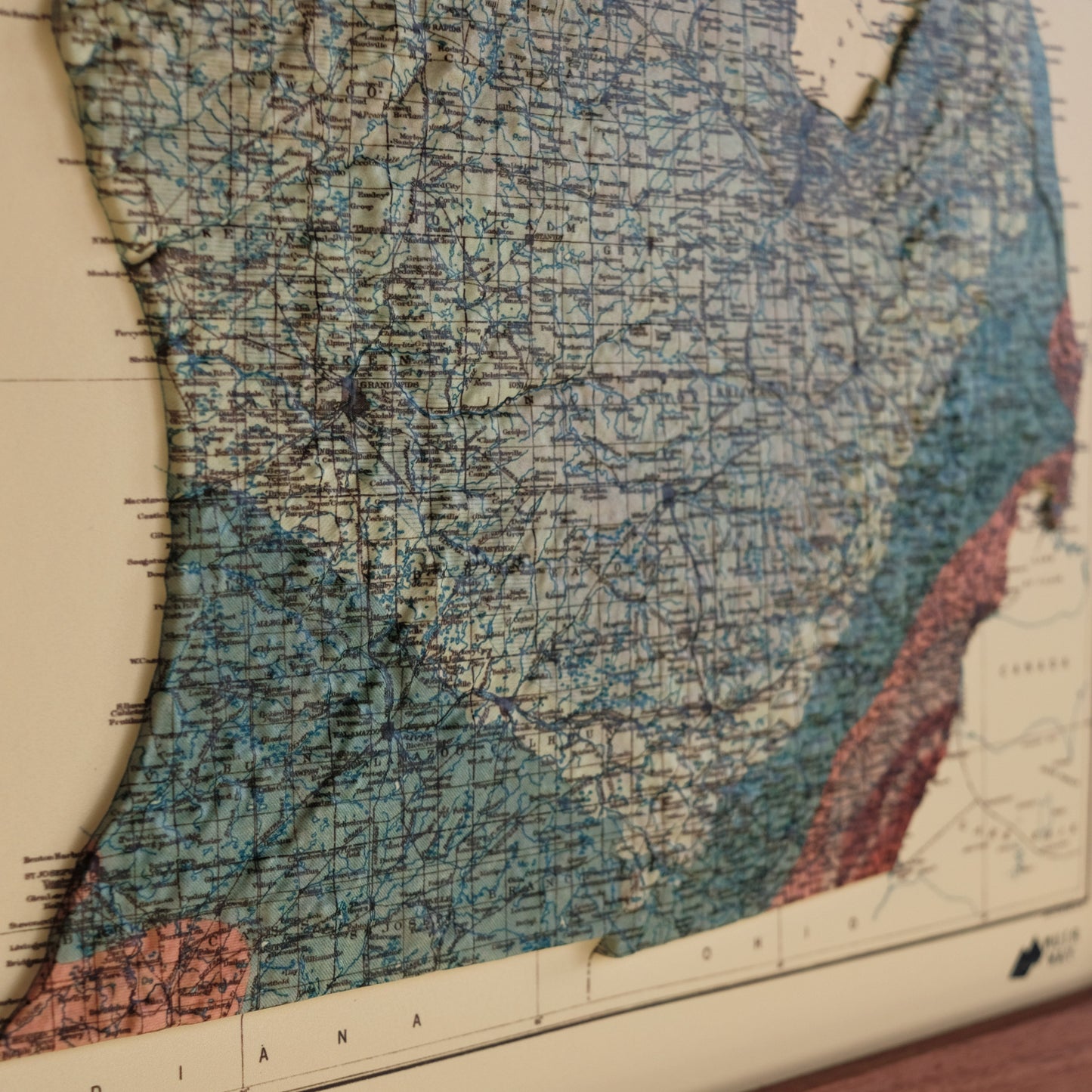 Michigan 1916 3D Raised Relief Map