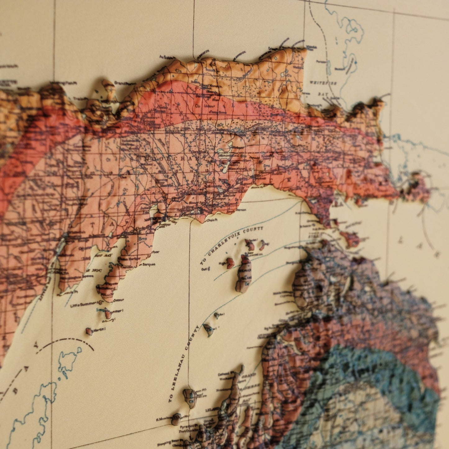 Michigan 1916 3D Raised Relief Map