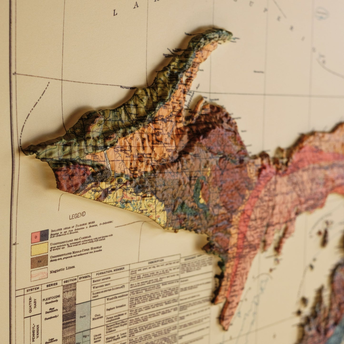 Michigan 1916 3D Raised Relief Map