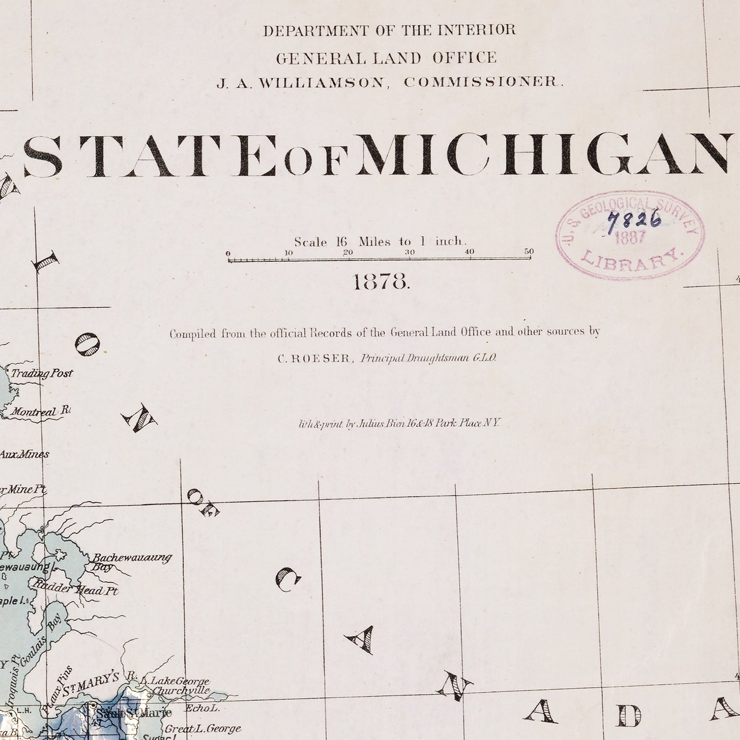 Michigan 1878 Shaded Relief Map