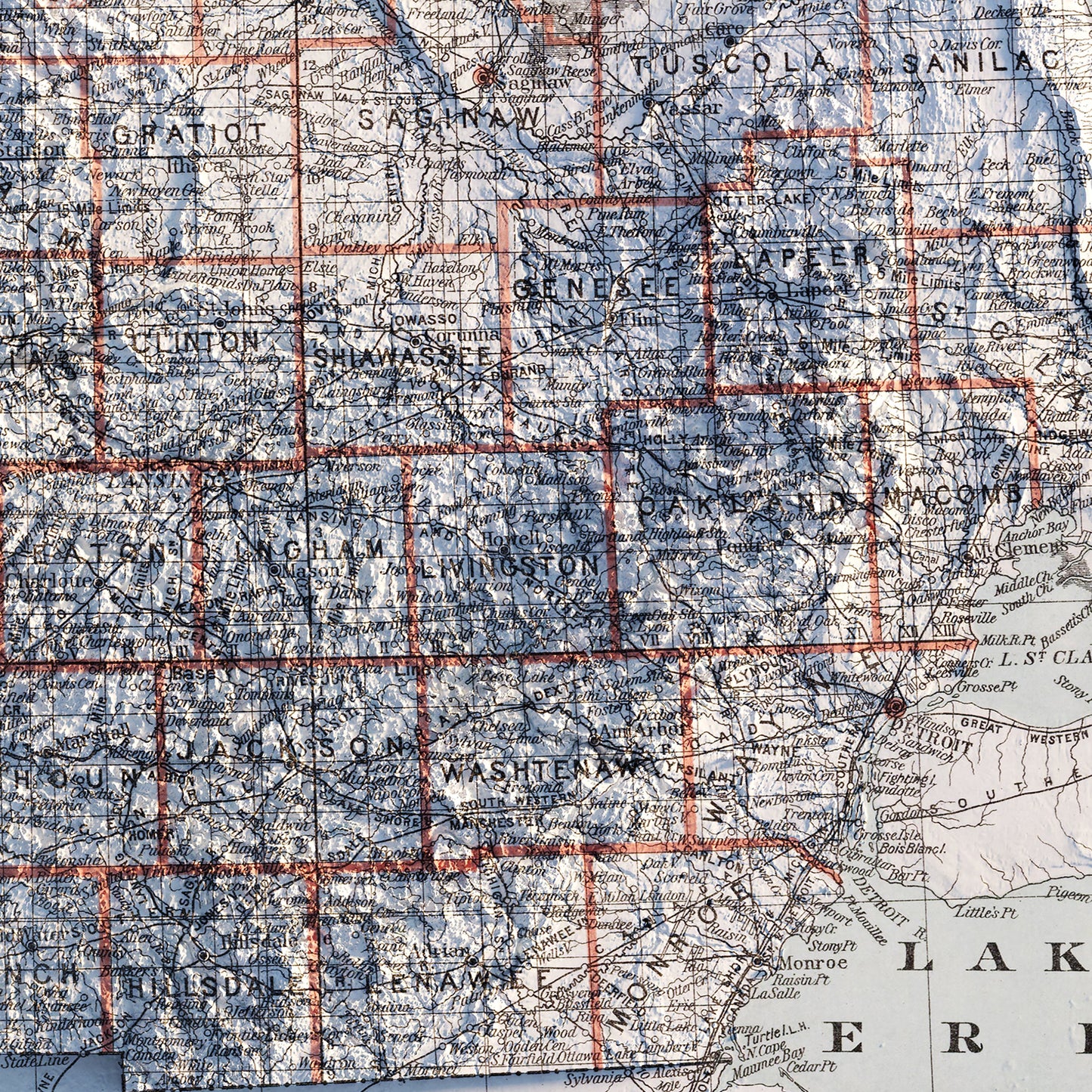 Michigan 1878 Shaded Relief Map