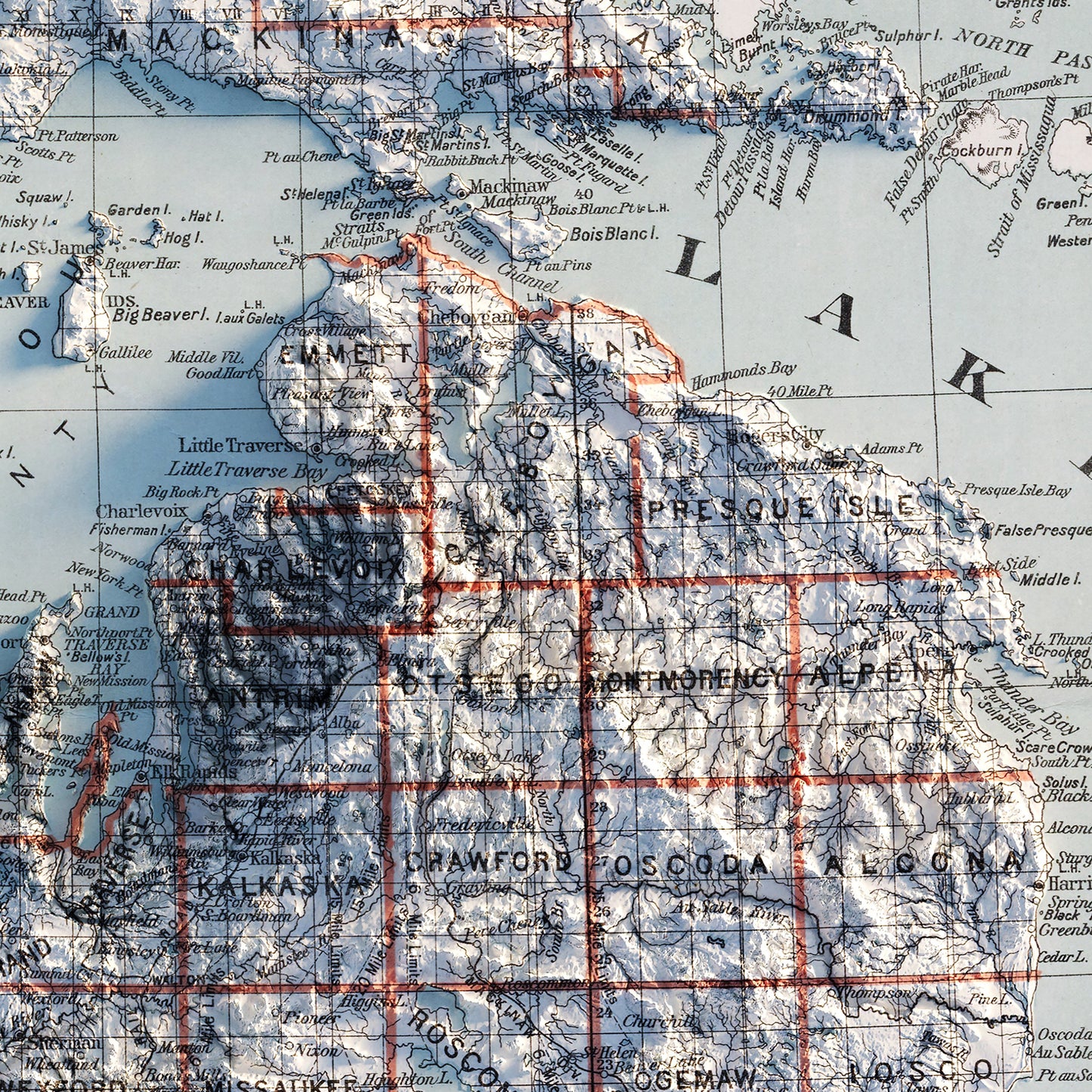 Michigan 1878 Shaded Relief Map