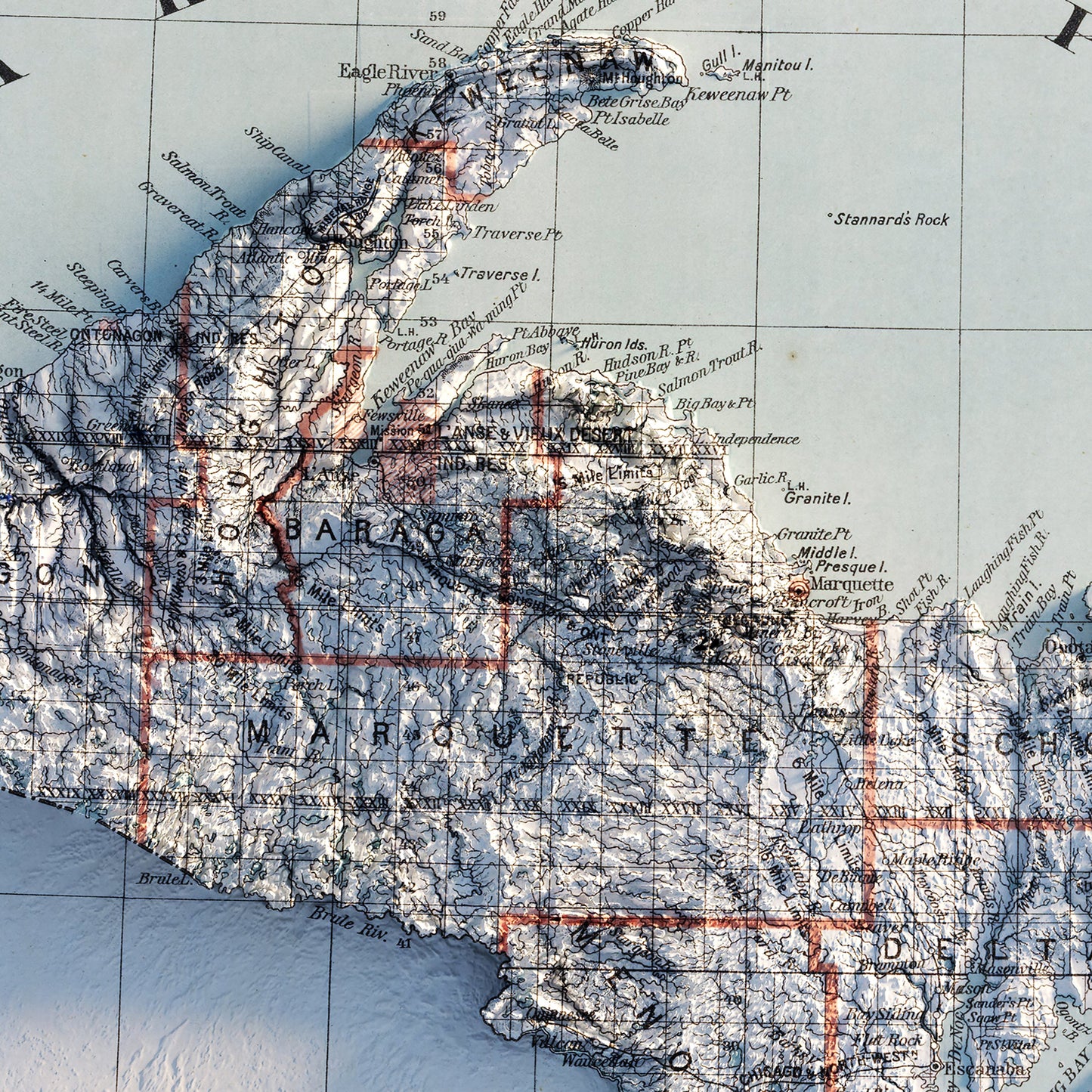 Michigan 1878 Shaded Relief Map