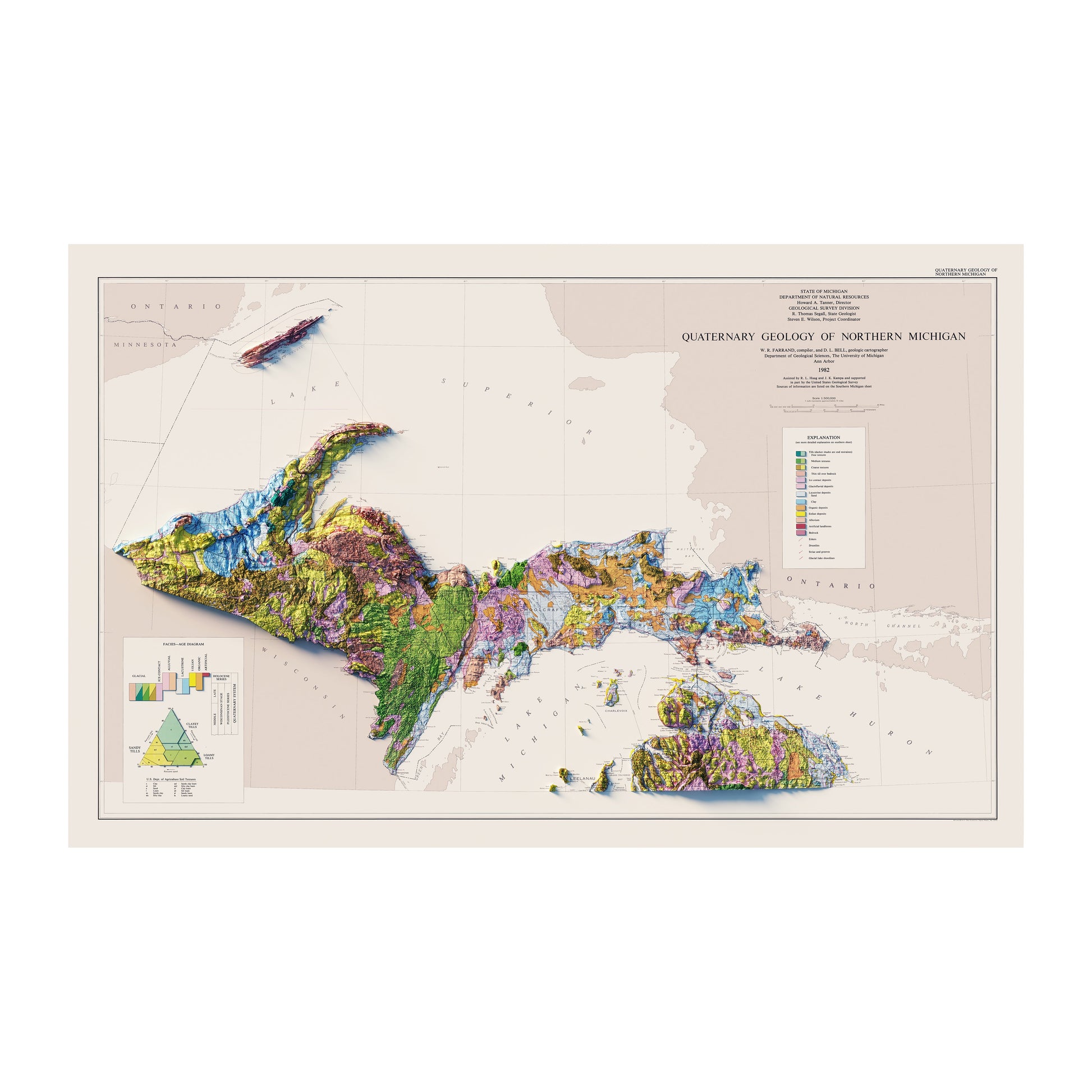 Michigan, Upper Peninsula 1982 Relief Map