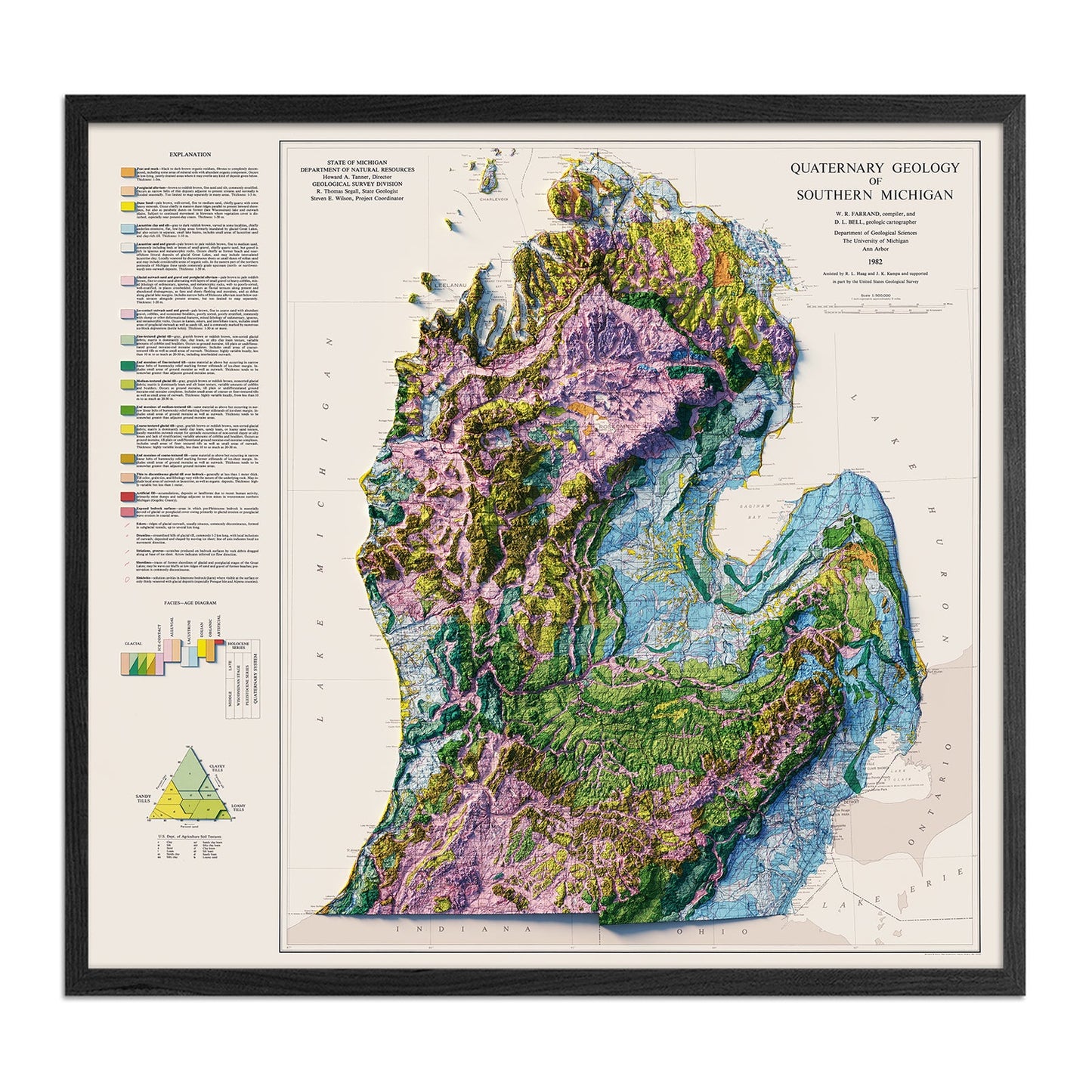 Vintage Relief Map of Southern Michigan - 1982