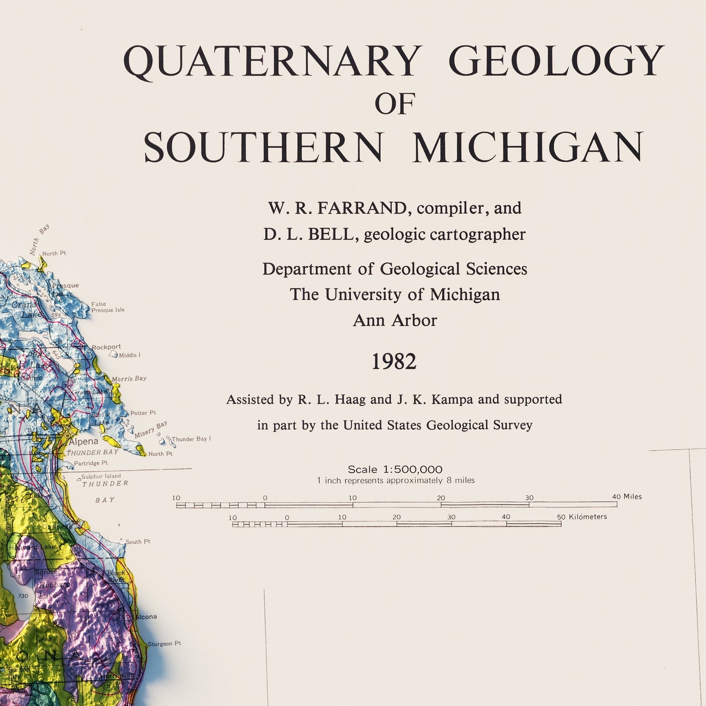 Michigan, Lower Peninsula 1982 Shaded Relief Map