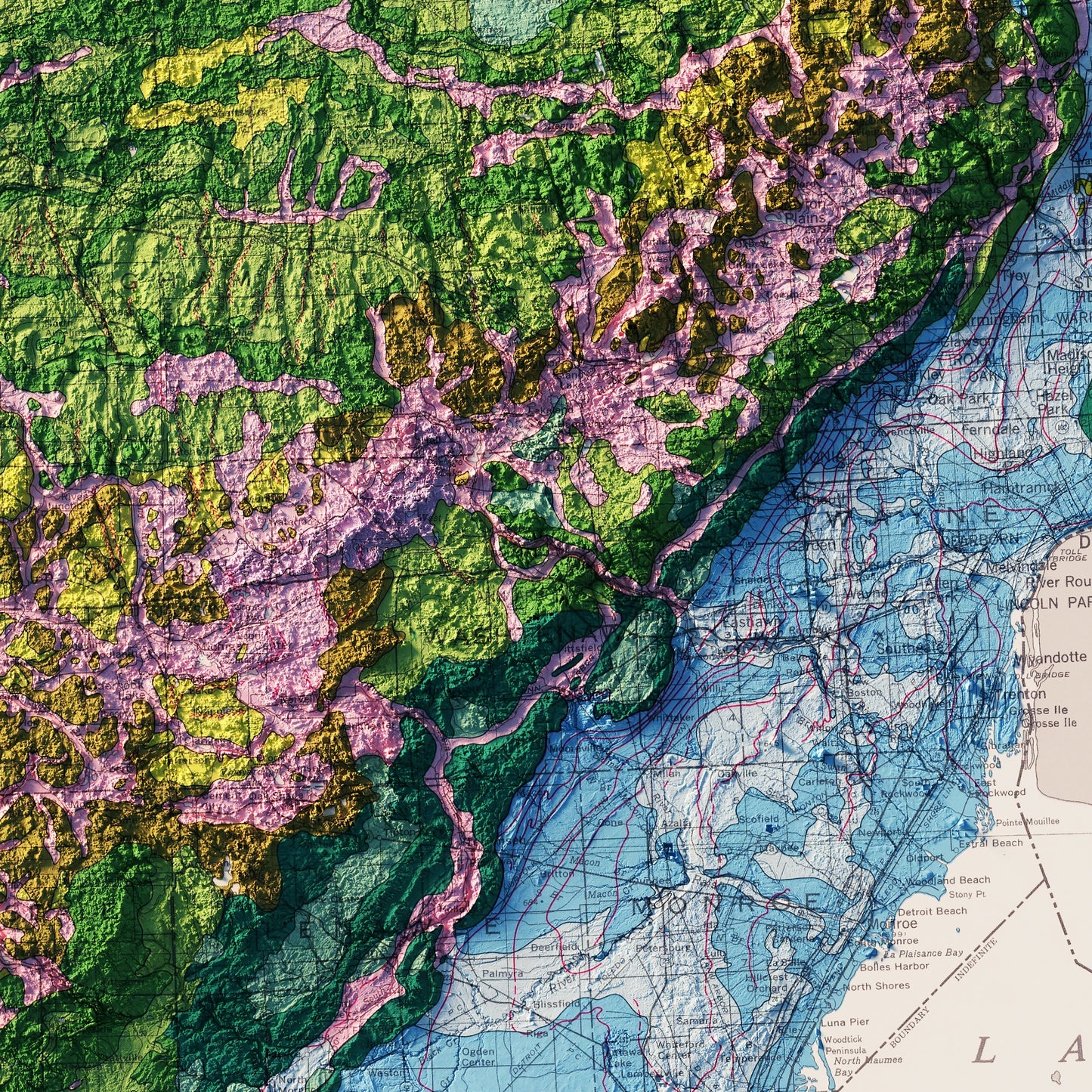 Michigan, Lower Peninsula 1982 Shaded Relief Map