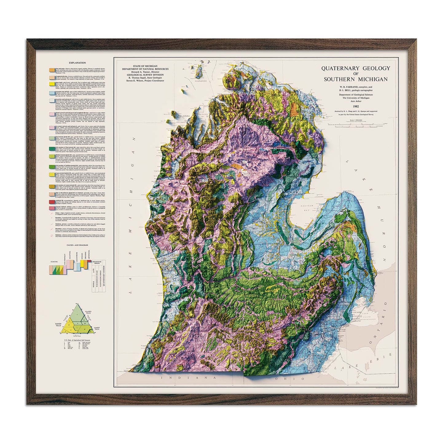 Vintage Relief Map of Southern Michigan - 1982