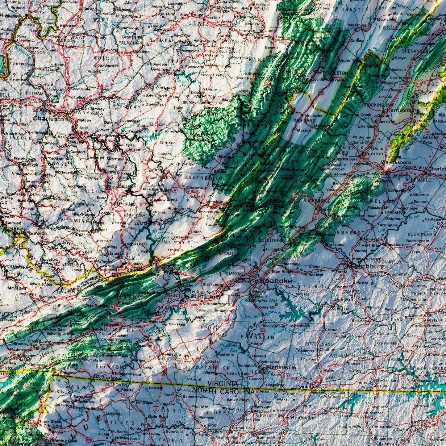 Middle Atlantic States 1970 Shaded Relief Map