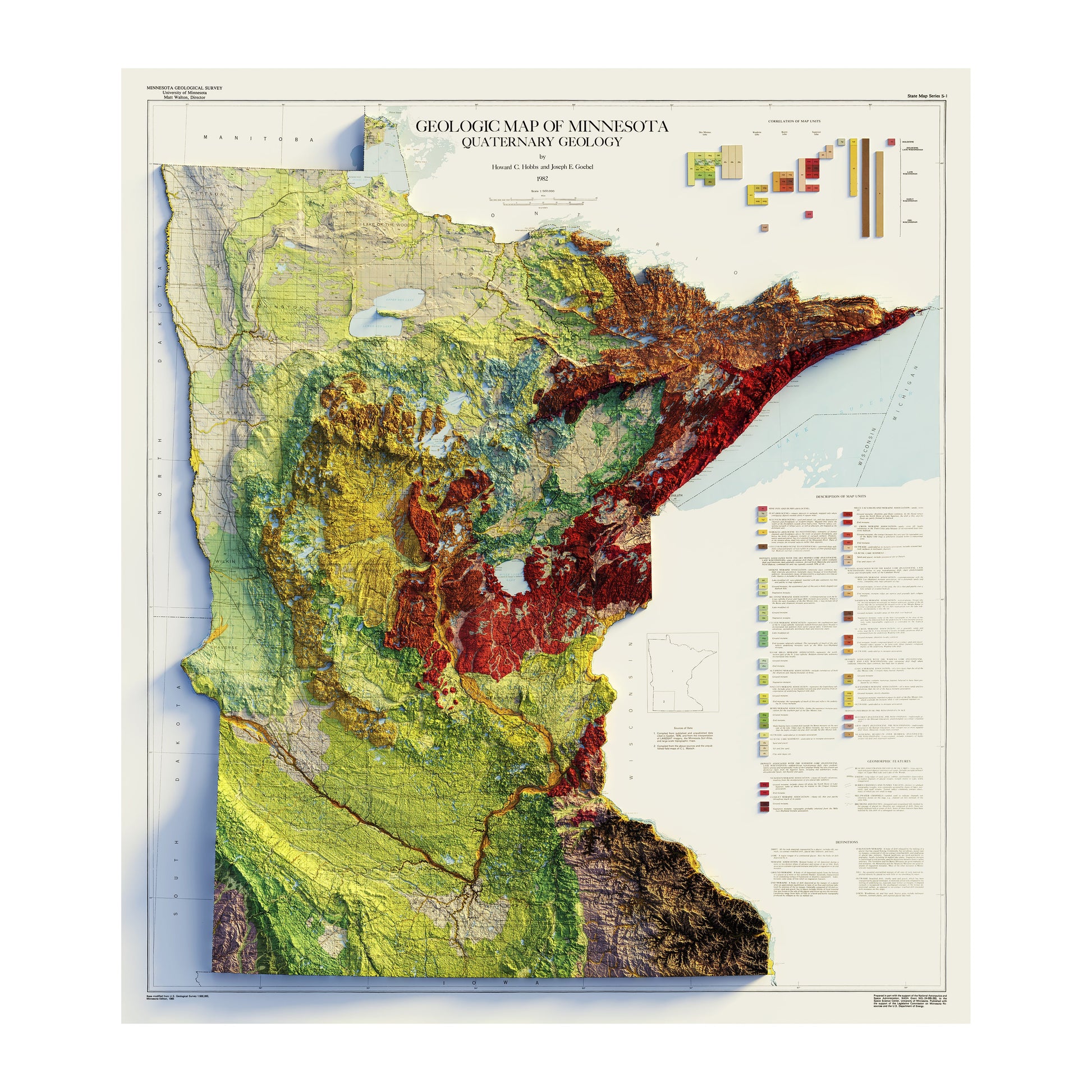 Vintage Minnesota Relief Map - 1982