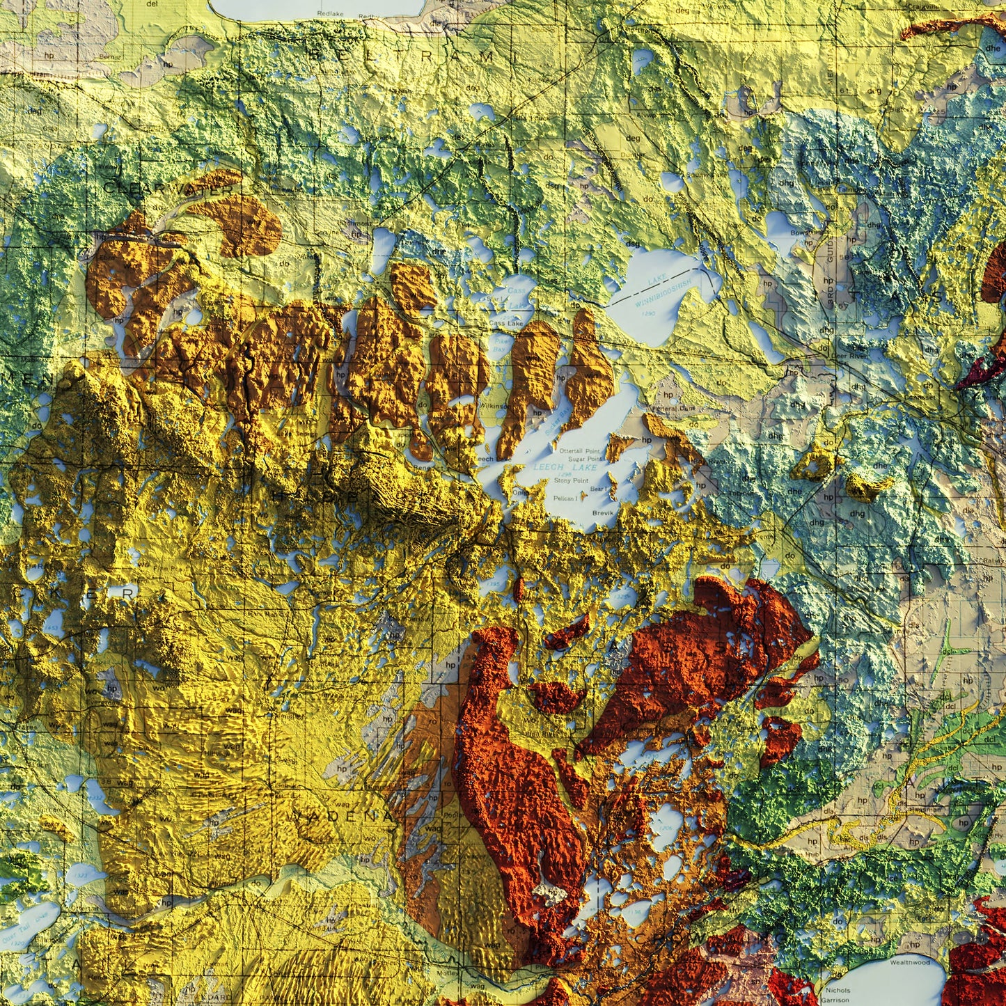 Minnesota 1982 Shaded Relief Map