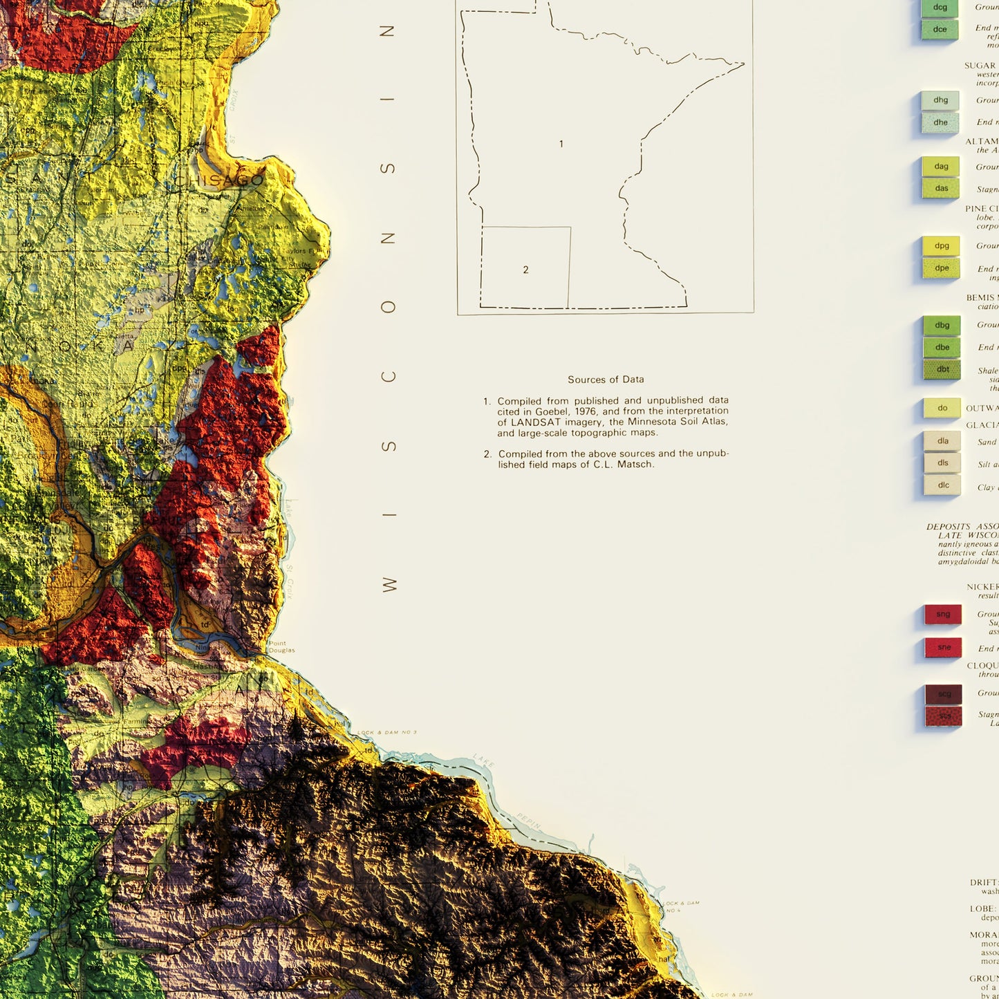 Minnesota 1982 Shaded Relief Map