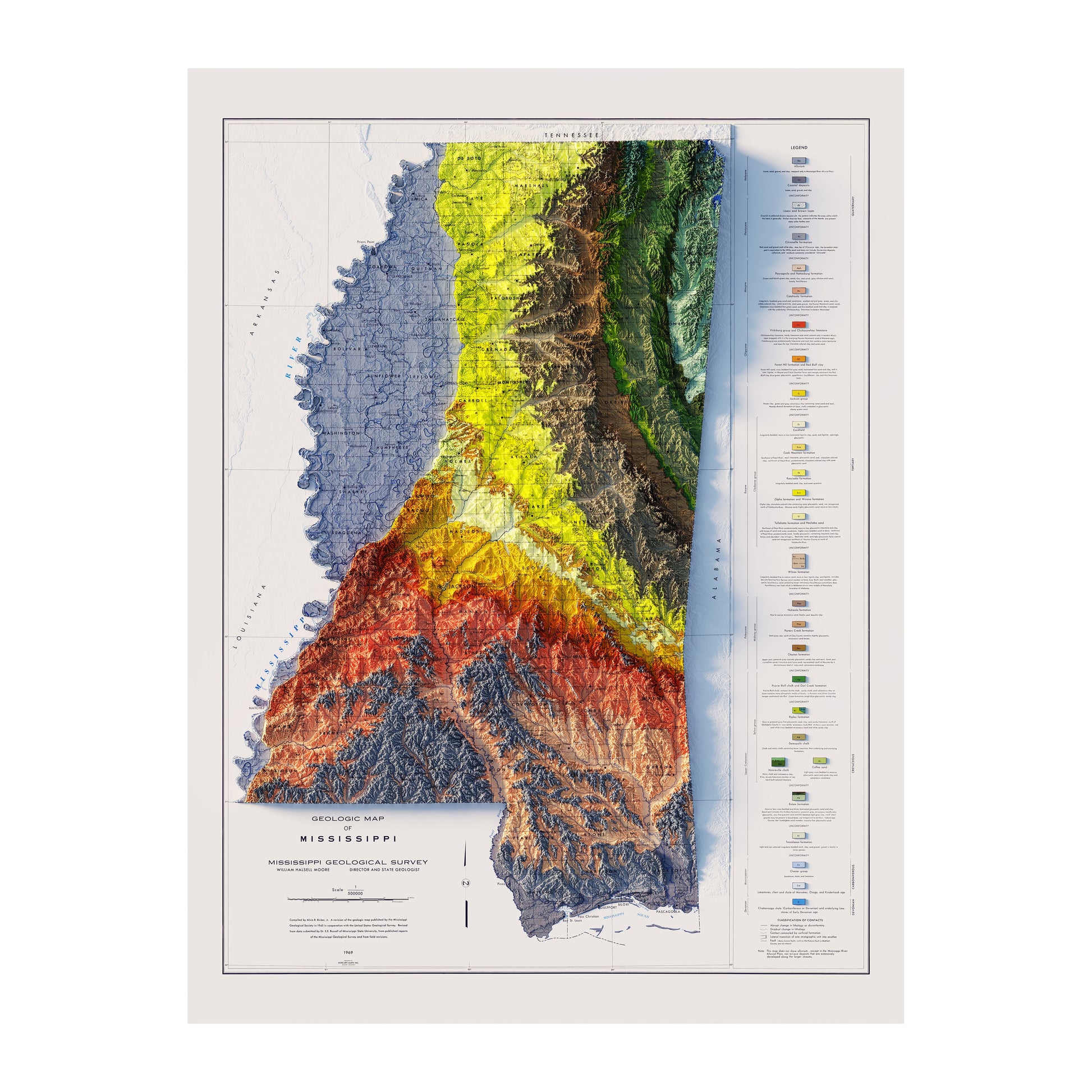 Vintage Mississippi Relief Map - 1969