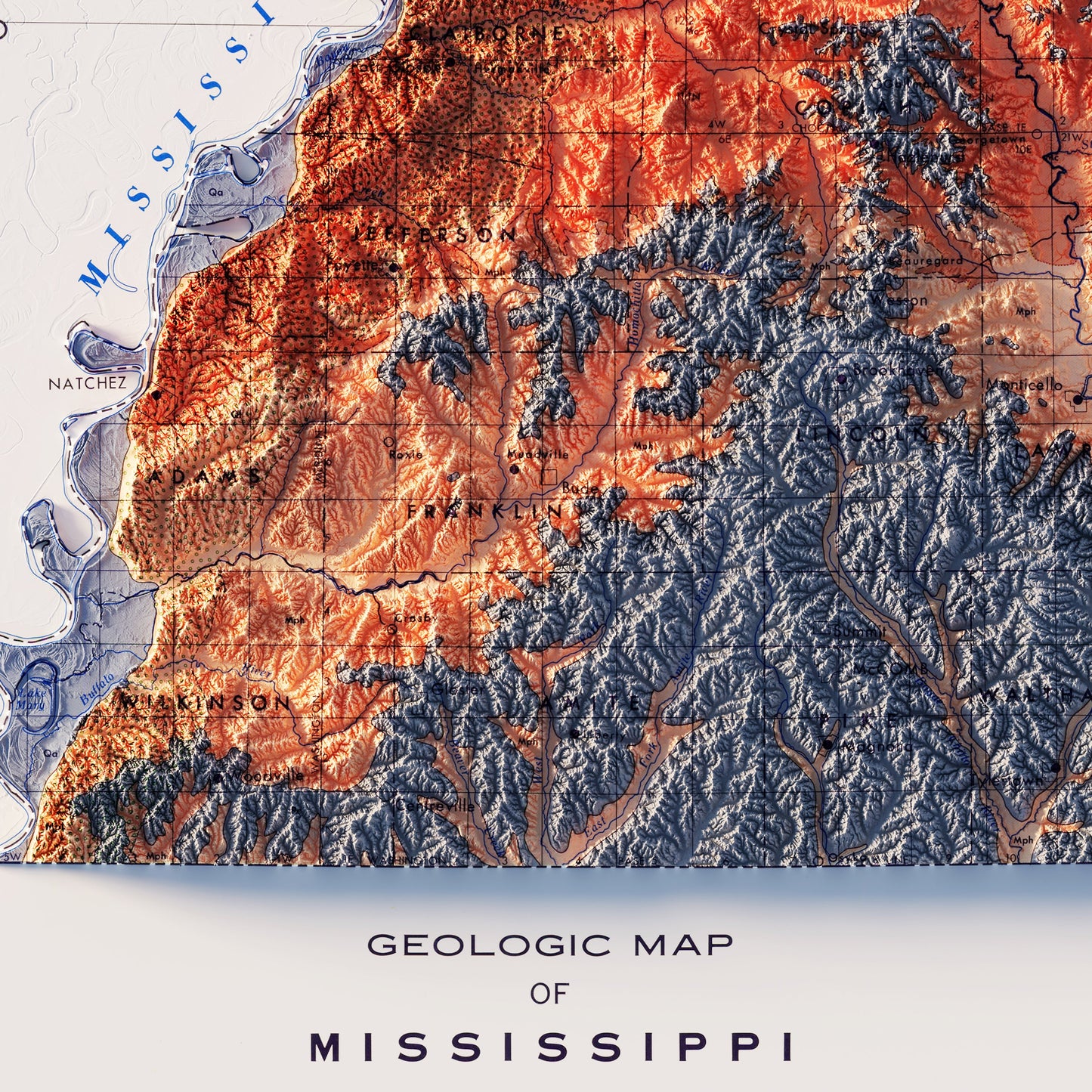 Mississippi 1969 Shaded Relief Map