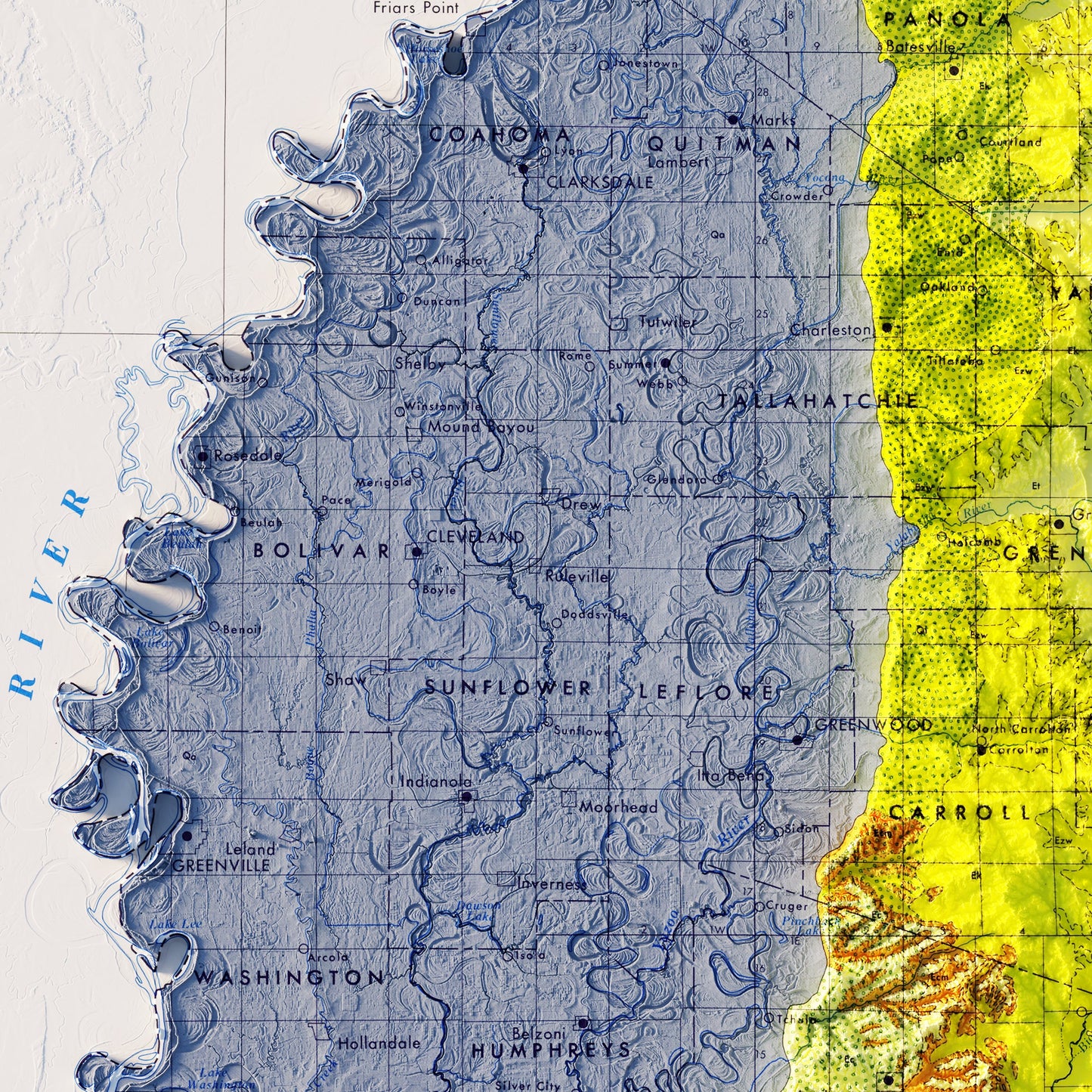 Mississippi 1969 Shaded Relief Map