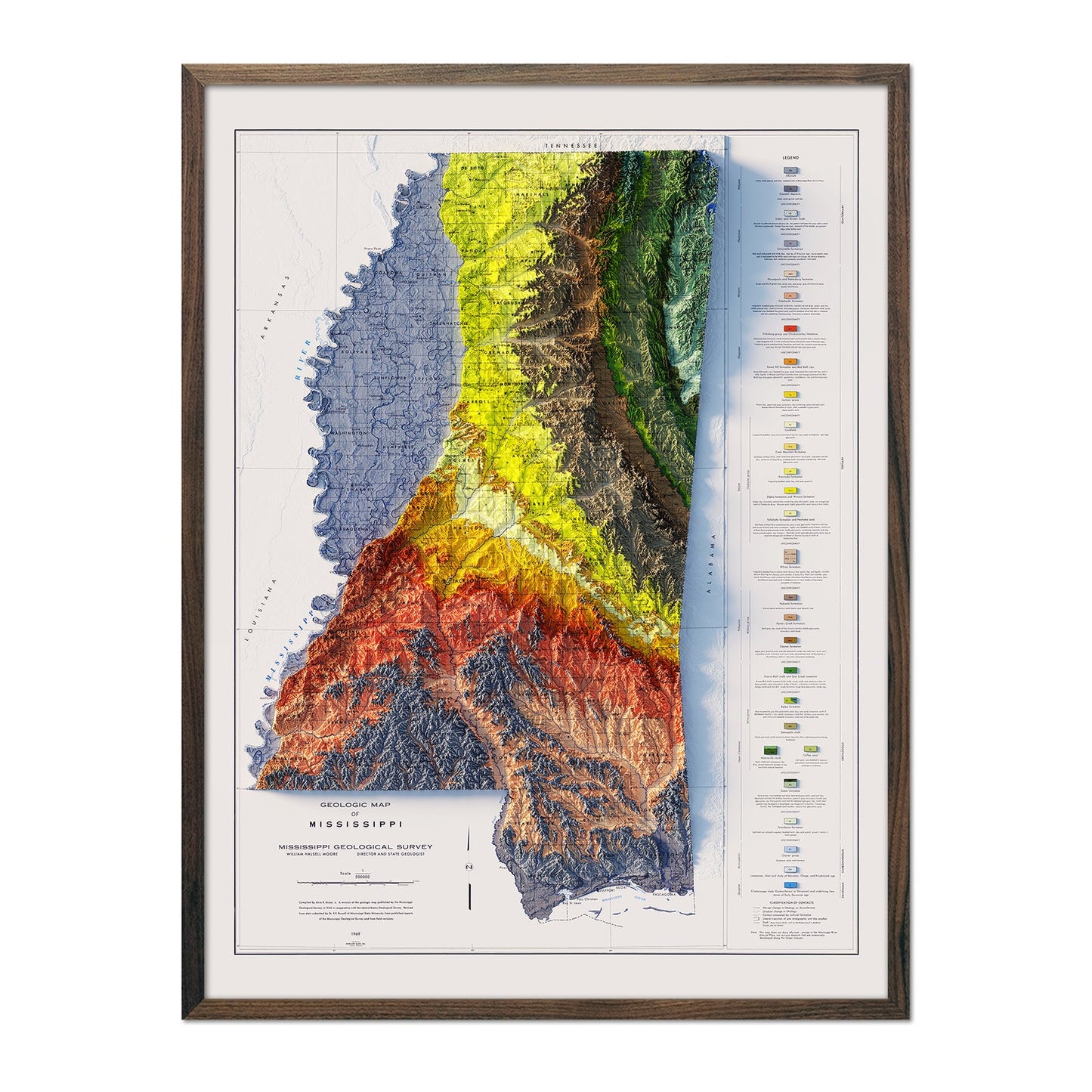 Vintage Mississippi Relief Map - 1969