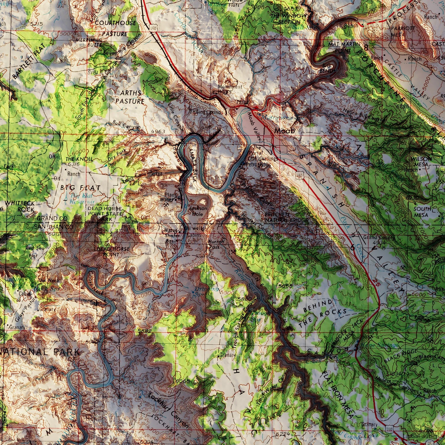 Moab, Utah 1969 Shaded Relief Map