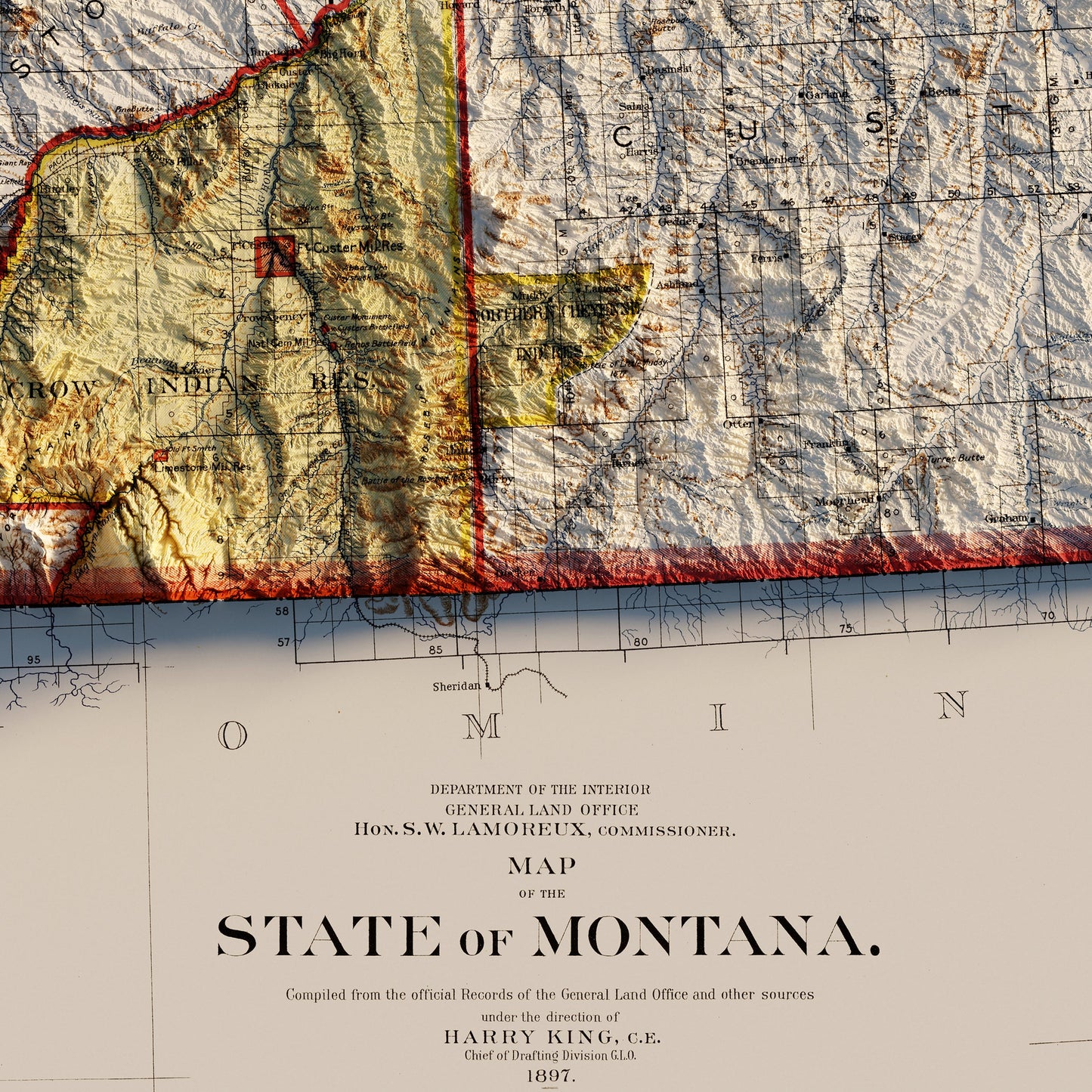 Montana 1897 Shaded Relief Map