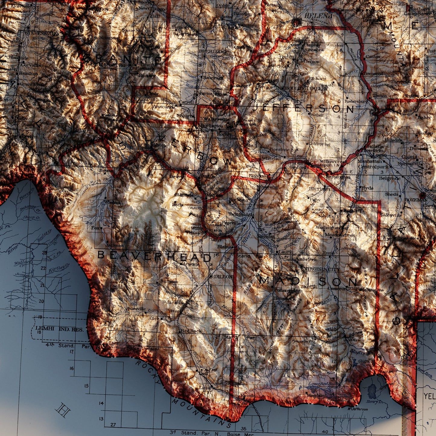 Montana 1897 Shaded Relief Map