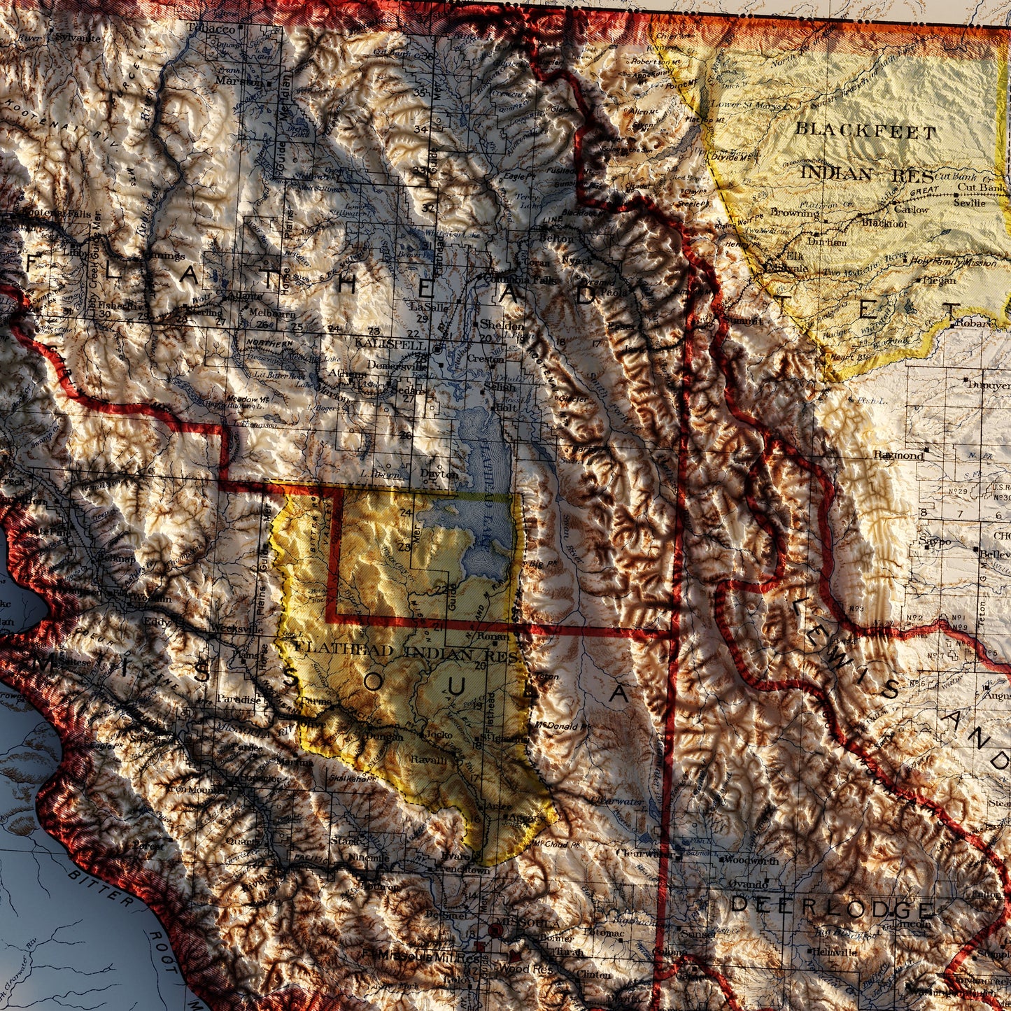 Montana 1897 Shaded Relief Map