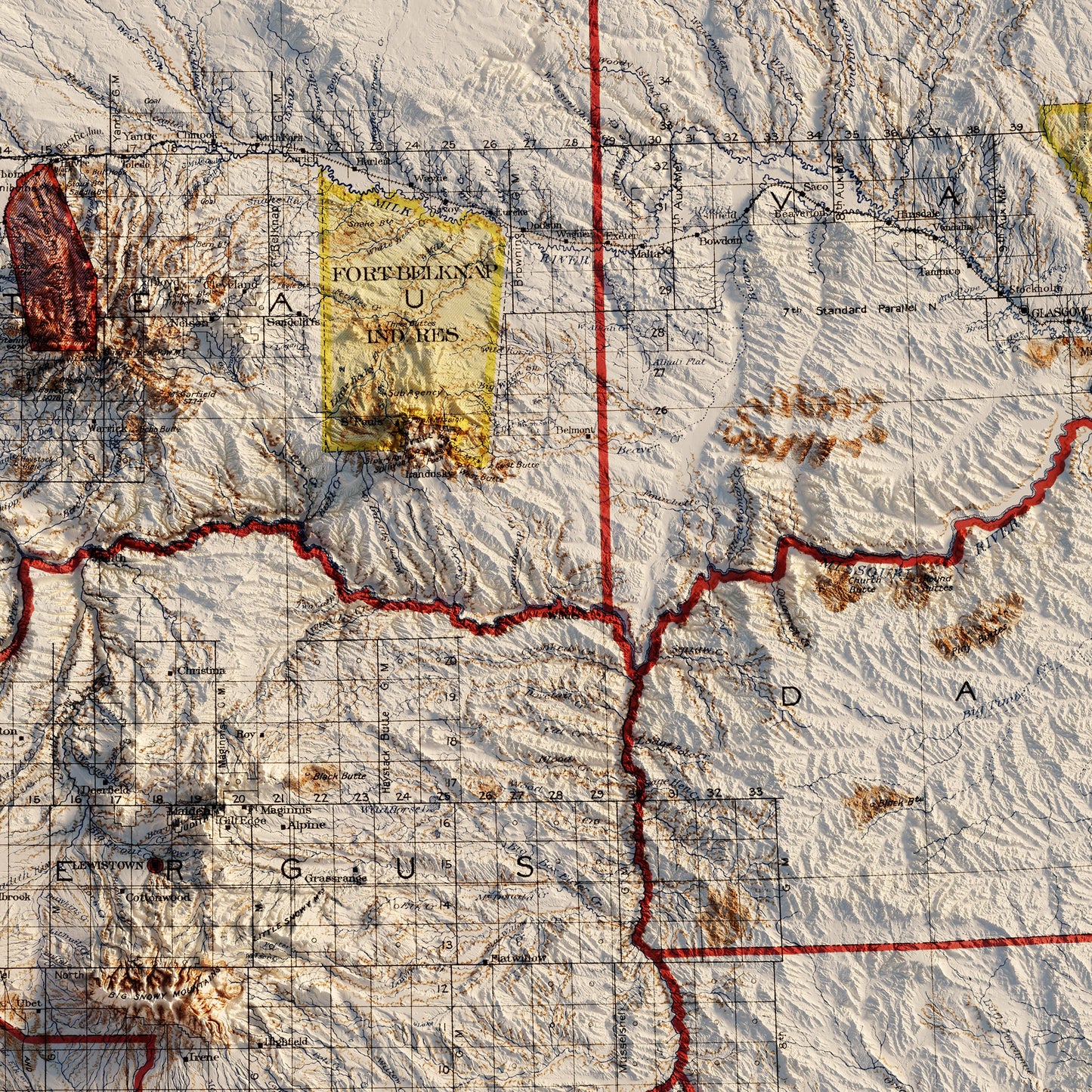 Montana 1897 Shaded Relief Map