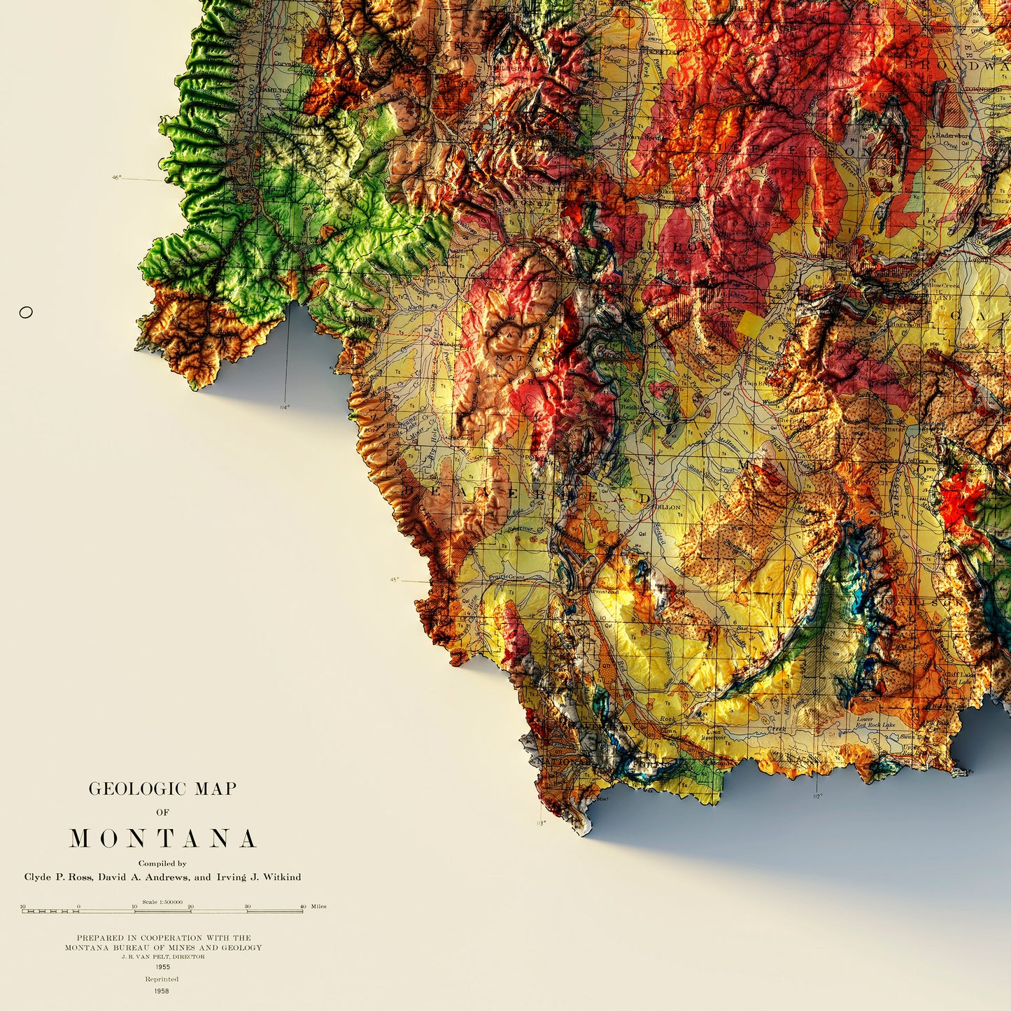 Montana 1955 Shaded Relief Map