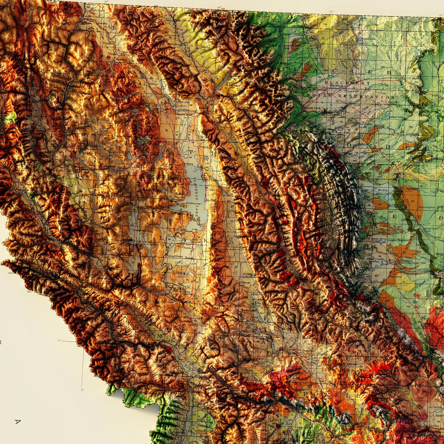 Montana 1955 Shaded Relief Map