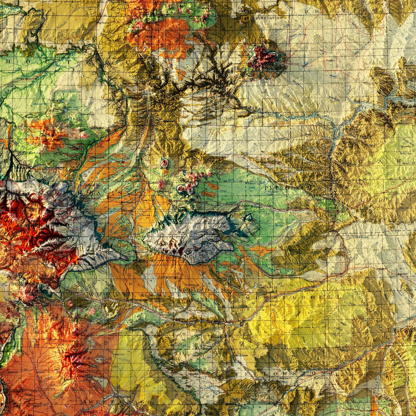 Montana 1955 Shaded Relief Map