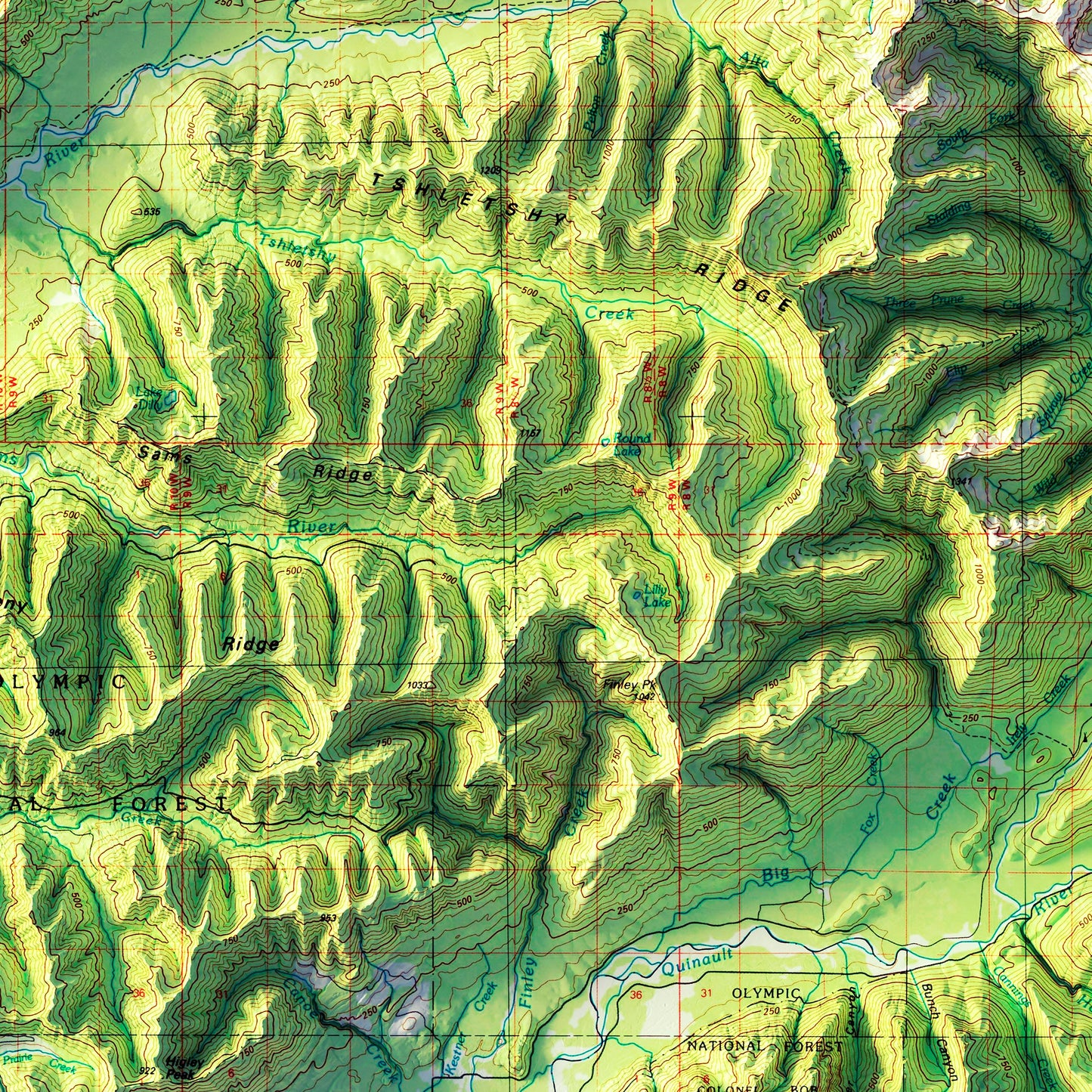 Mount Olympus, WA 1988 Shaded Relief Map