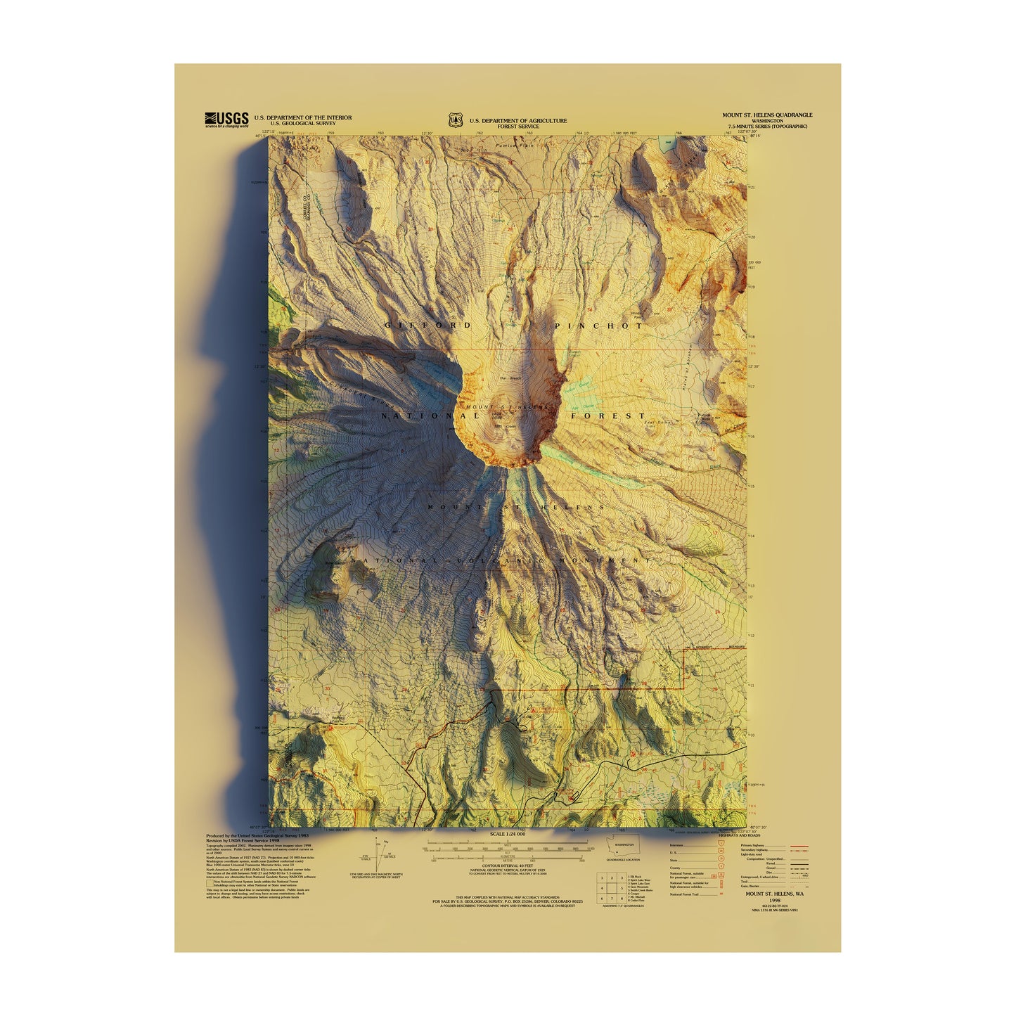 Vintage Mount St. Helens Relief Map - 1998