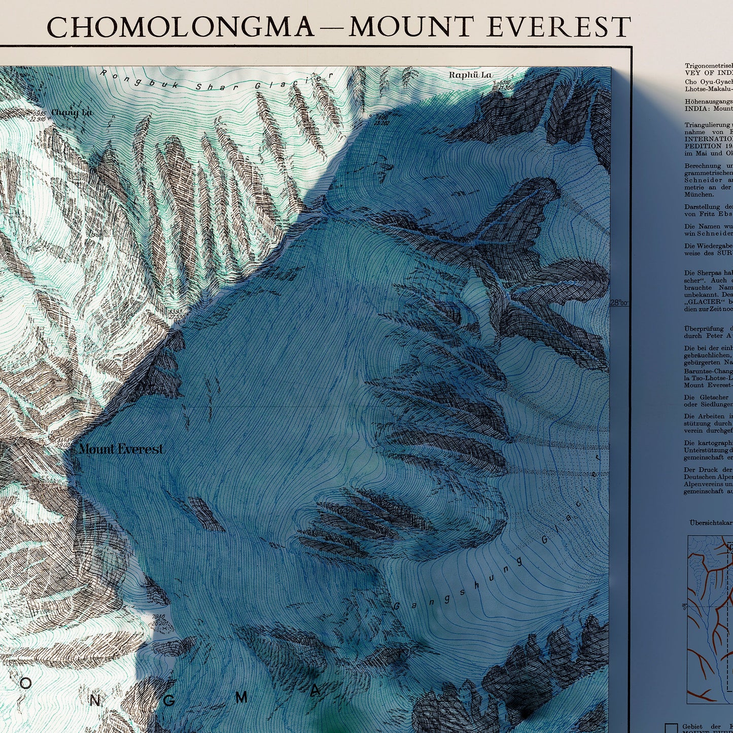 Mt. Everest Region 1957 Shaded Relief Map